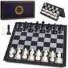 AMEROUS 10 Inches Magnetic Travel Chess Set with Folding Chess Board - 2 Extra Queens - Instructions for Beginner, Kids and Adults