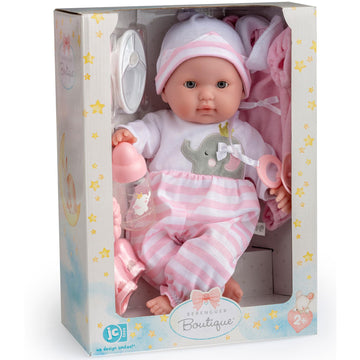 15" Realistic Soft Body Baby Doll with Open/Close Eyes | JC Toys - Berenguer Boutique | 10 Piece Gift Set with Bottle, Rattle, Pacifier & Accessories