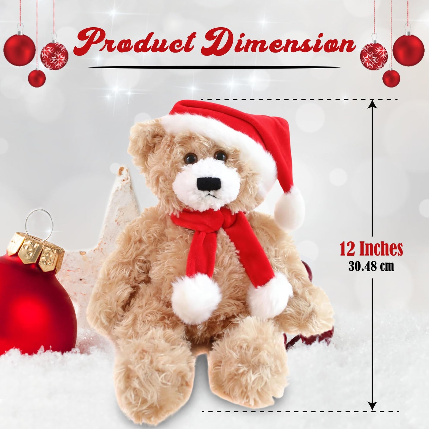 Plushland Adorable Soft Brandon Teddy Bear, Stuffed Animal Holiday Toys with Hat and Scarf Christmas Accessories - A Perfect Toy Gift for Kids 12