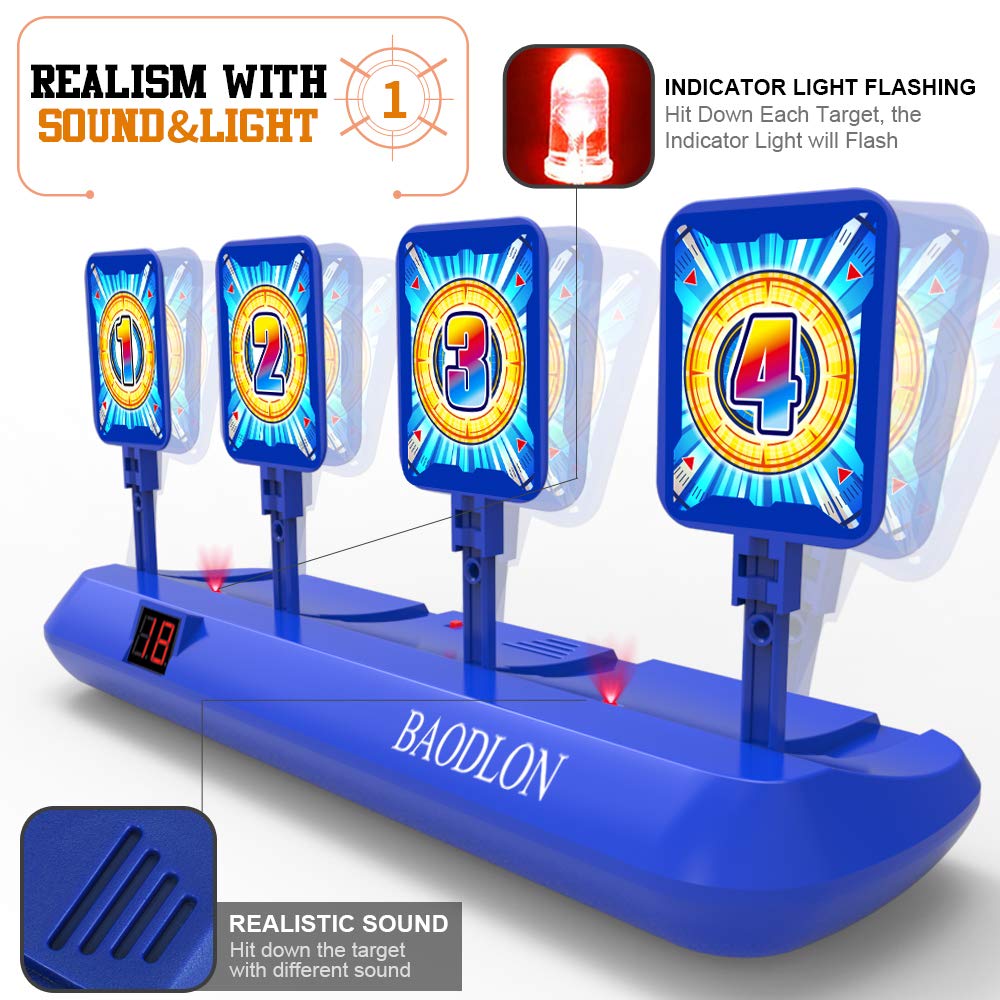 BAODLON Digital Shooting Targets with Foam Dart Toy Gun, Electronic Scoring Auto Reset 4 Targets, Shooting Game Toys Gifts for Age of 5, 6, 7, 8, 9