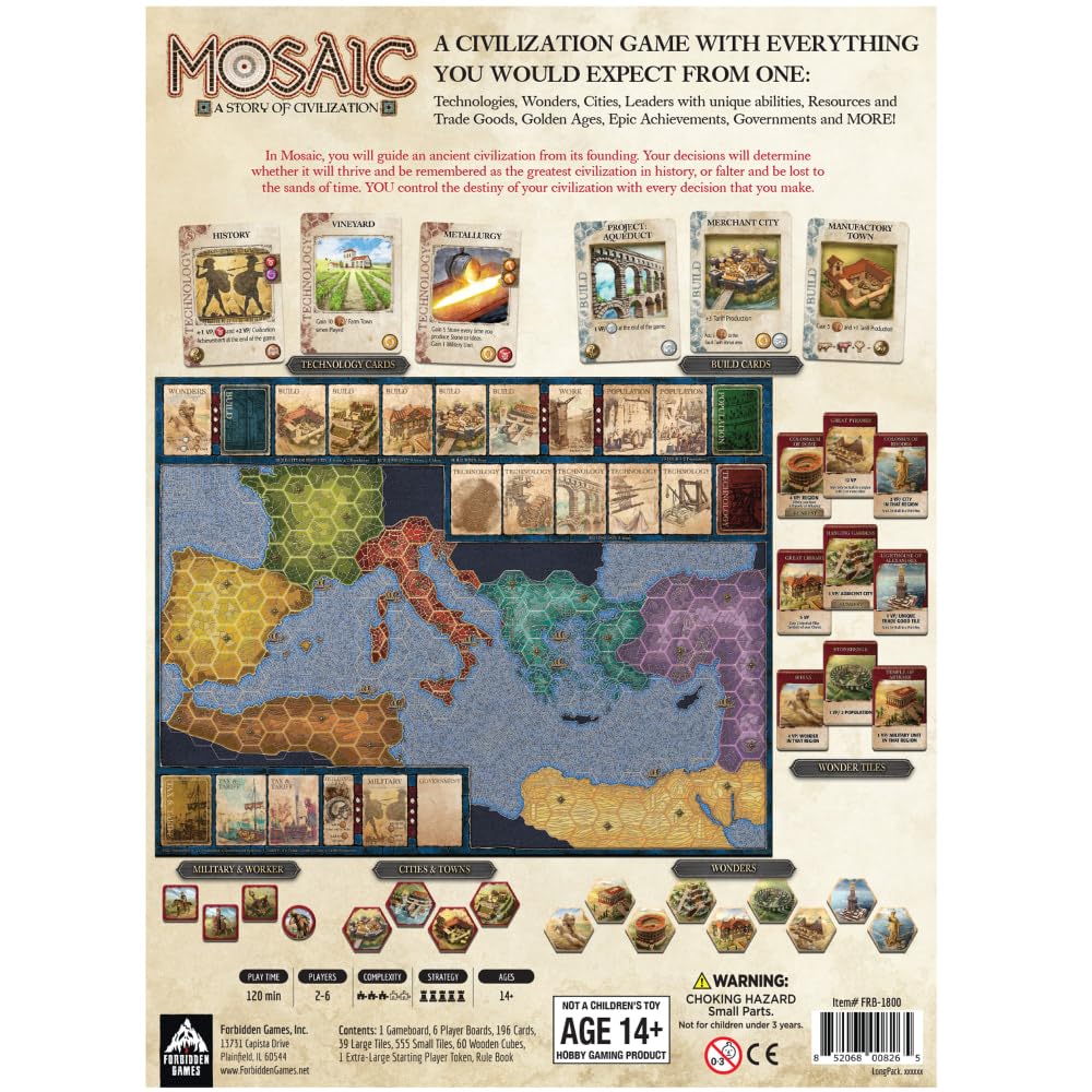 Mosaic: A Story of Civilization - Strategy Board Game for Adults and Family | Fast, Fun, Action-Selection and Area Control Game | 1-6 Players | Ages