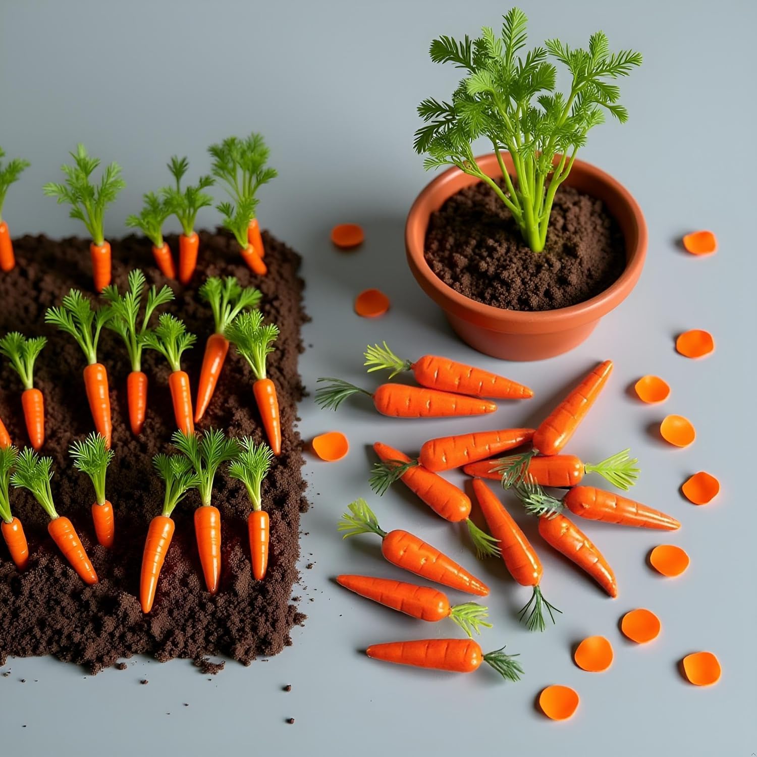 Essivox 10Pcs Miniature Artificial Carrot Decorations, Vegetable Models for Kitchen, Easter Party Supplies