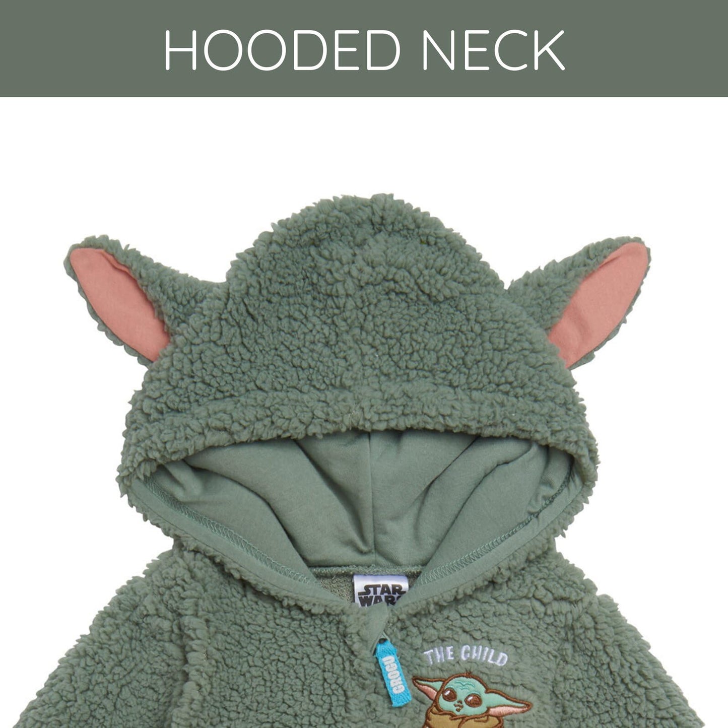 STAR WARS The Mandalorian Baby Boy or Girl Costume Zip-Up Hooded Embroidered Coverall Sage Green Grogu 0-3 Months