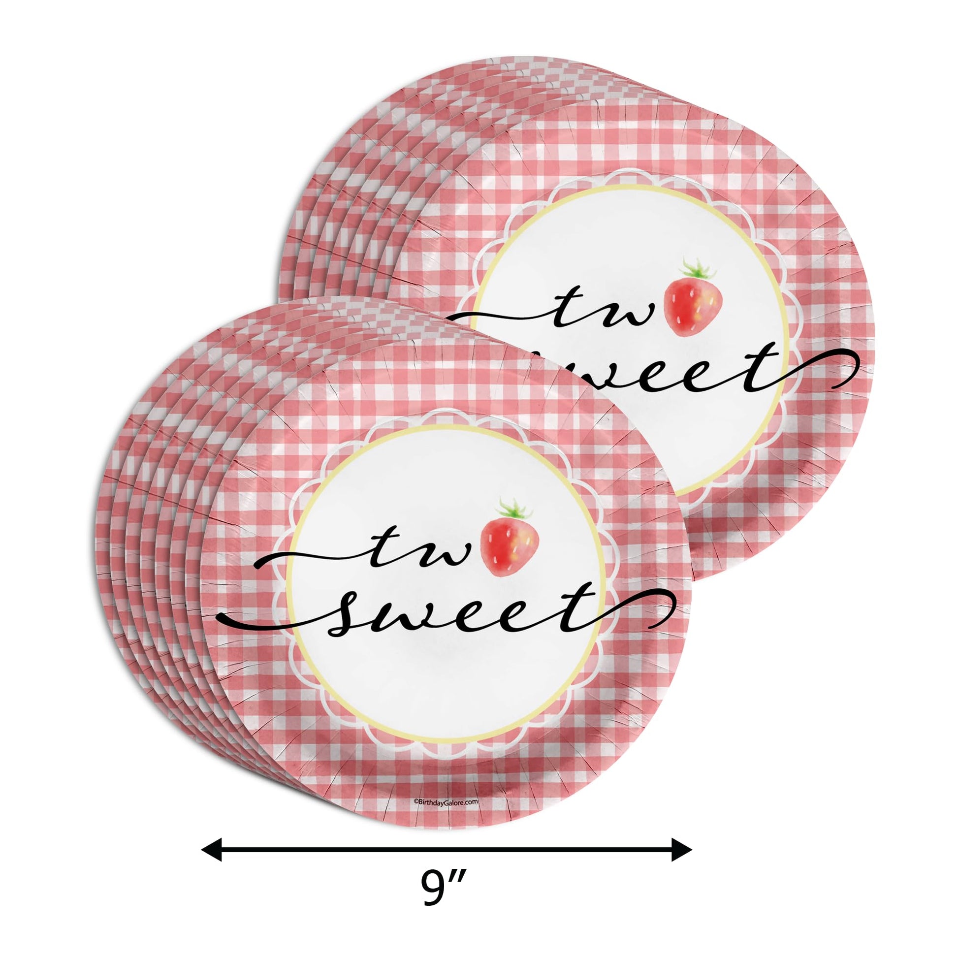 Two Sweet Strawberry Birthday Party Supplies - 64 Piece Girls Second Birthday Tableware Set Includes Large 9" Dinner Plates and 8" Dessert Paper