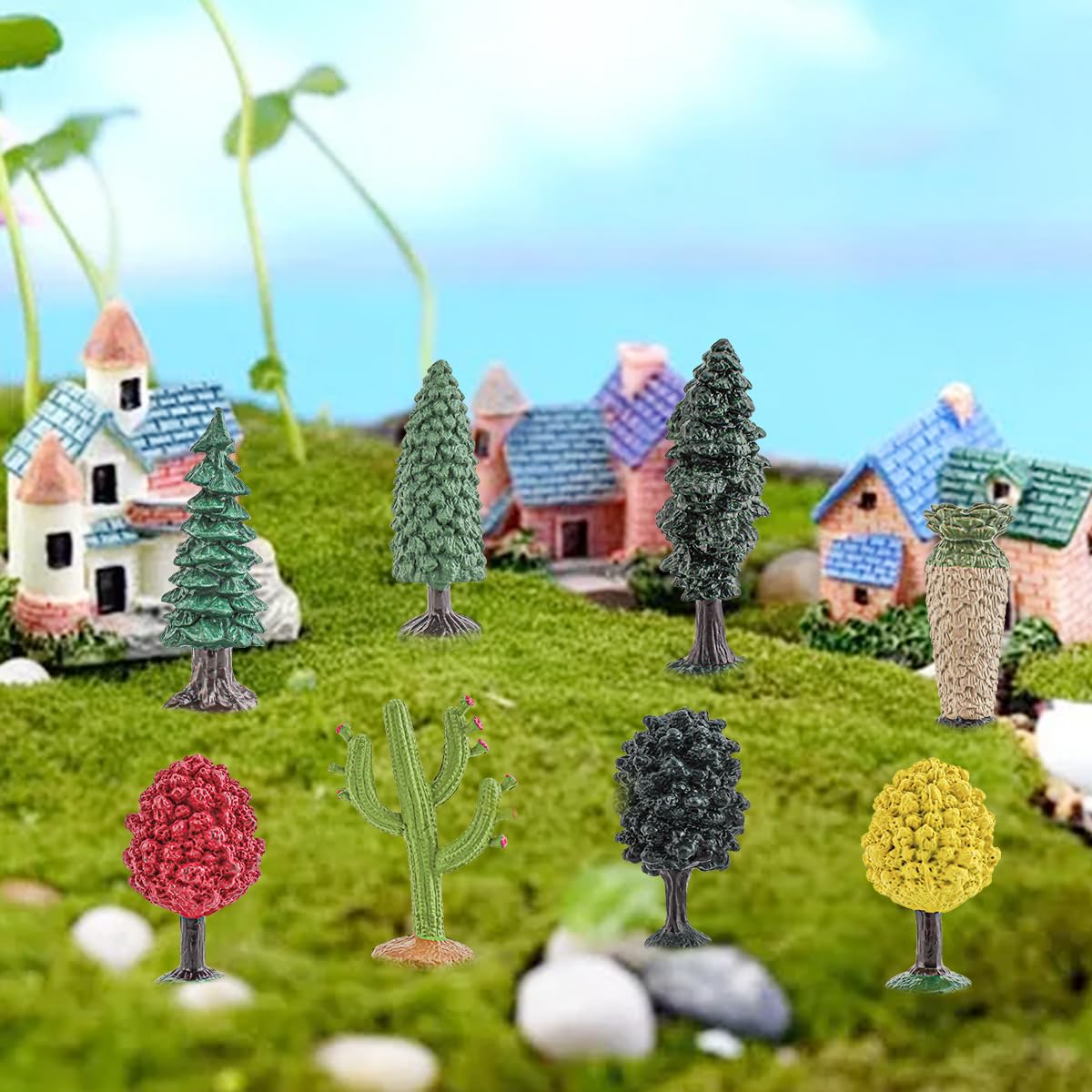 GUFOPONAS Realistic Plastic Trees Toys Plant Toy Set for Kids Sensory Bins Learning Toys Realistic Food Figurines School Projects Sand Box Decor