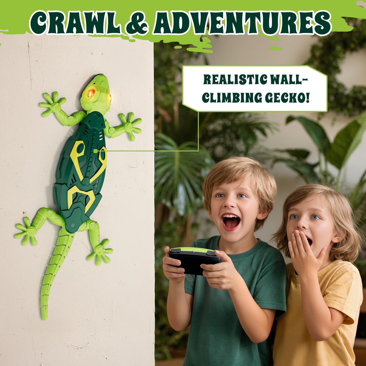 HYES Wall Crawler Gecko, Remote Control Robot Toys, Rechargeable RC Animals Toy, Realistic Wall Crawling Halloween Birthday Gifts for Boys Girls Ages