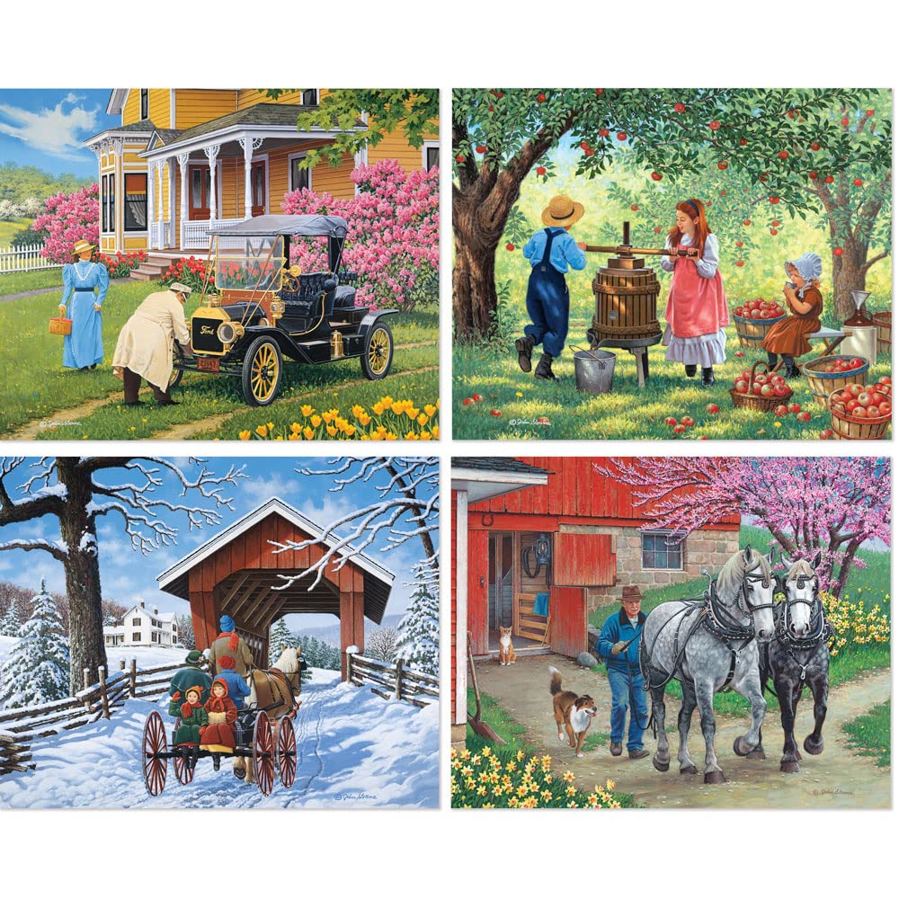 Bits and Pieces - 4-in-1 Multi-Pack 300 Piece Jigsaw Puzzles for Adults - Days of Yore by Artist John Sloane, Completed Puzzle Size: 16" x 20"