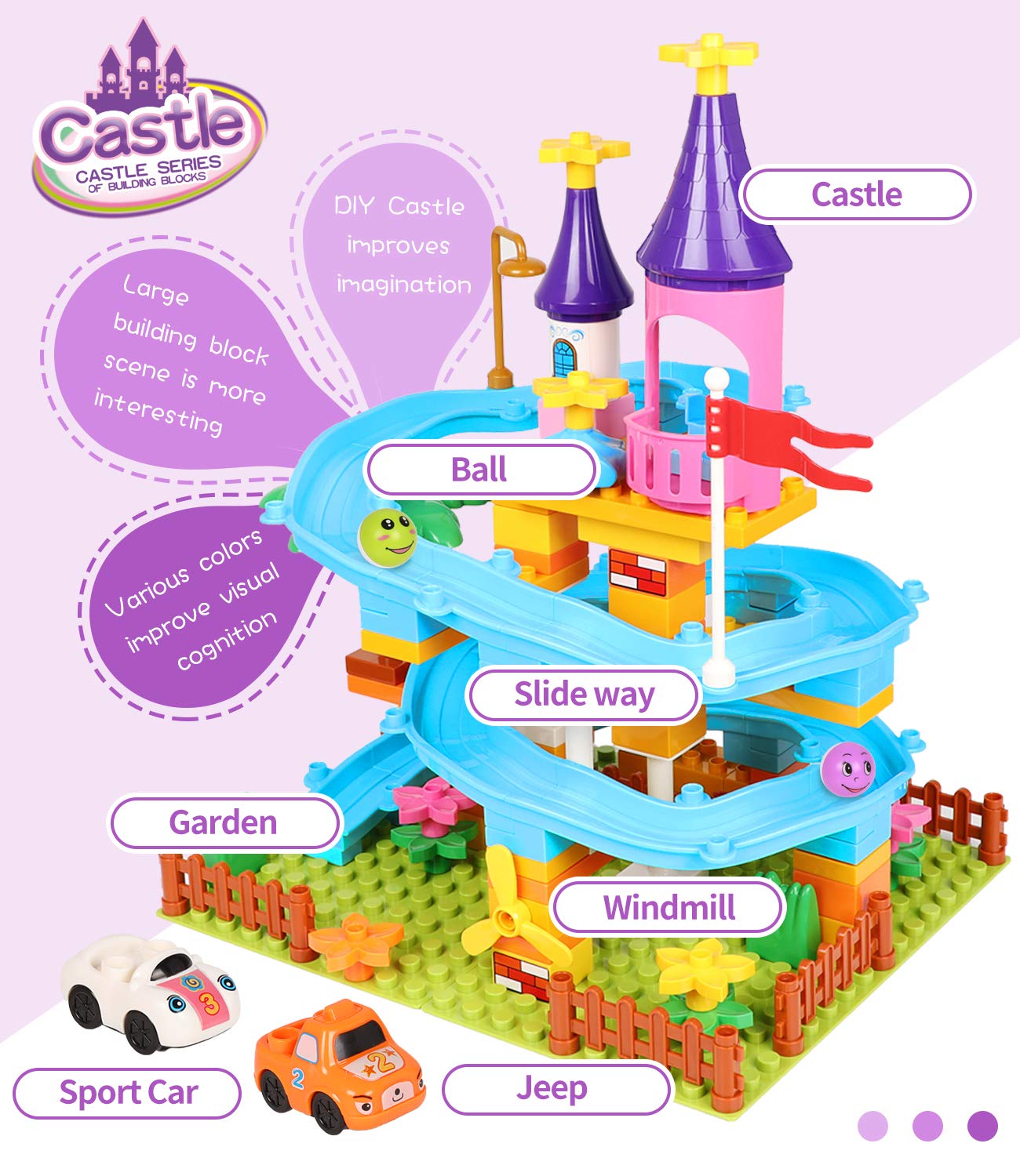 Marble Run Toy Building Sets, 86Pcs Castle Building Blocks for Age 3+, Marbles Track Building Toys, Large Building Bricks Race Track STEM Educational