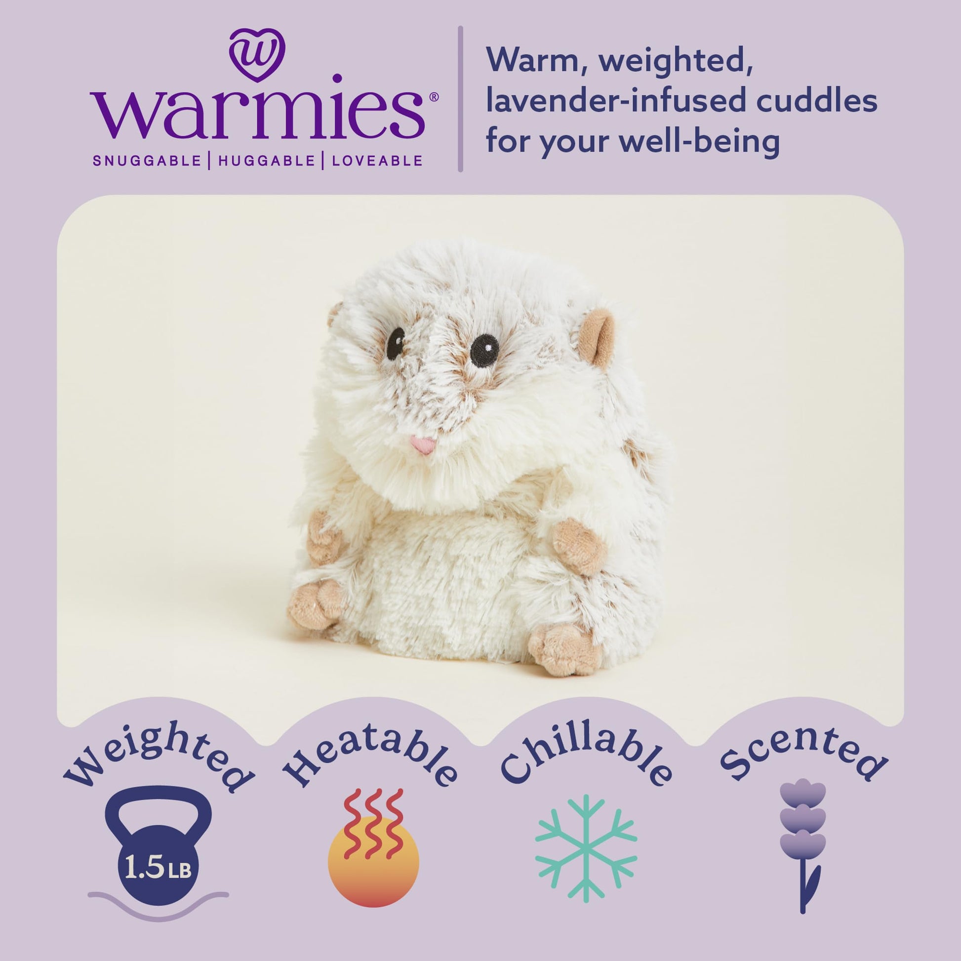 warmies Microwavable & Weighted Stuffed Animals, Hamster - Heated Stuffed Animal Plushie for Warmth & Comfort - Cute Soft Plush Toys for Adults