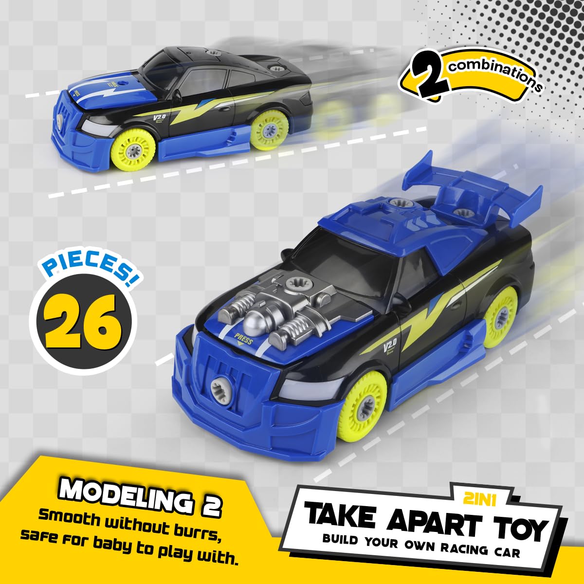 GILOBABY 26 Pieces Take Apart Toys for Boys, Racing Car with Electric Drill, Sounds & Lights, Building Stem Toys for Kids, Gifts for 3 4 5 Year Old