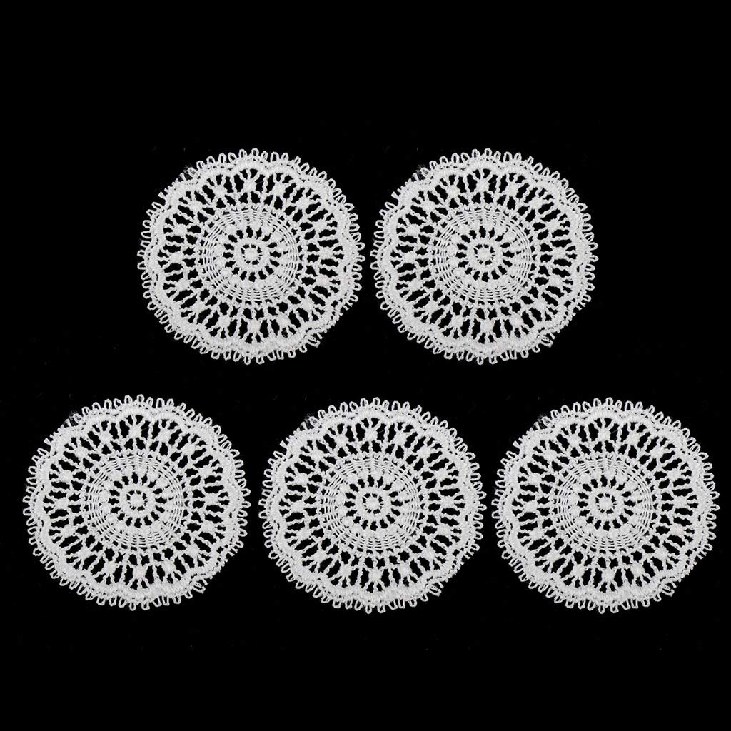 LoveinDIY 1:12 Scale Dollhouse Miniature Lace Tablecloth, 5 Pc White Openwork Doily Set for Dollhouse Round Tables
