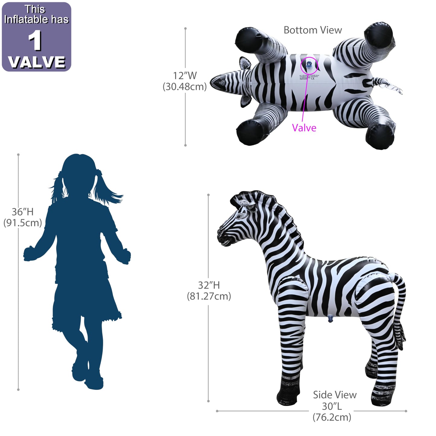 Jet Creations an-ZEB3 Inflatable Zebra, 32"