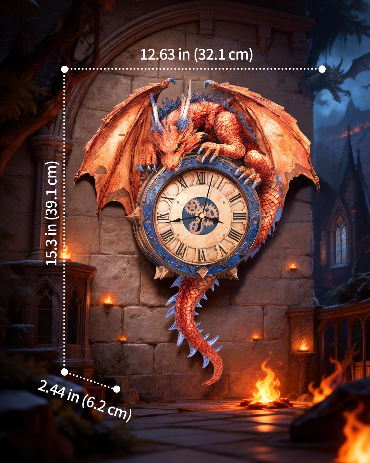 Rnfinewow 3D Puzzles for Adults, 3D Puzzle Fiery Dragon Clock Kit (with Pendulum), Wooden Puzzles for Adults Home Decor DIY Clock Crafts for Adult