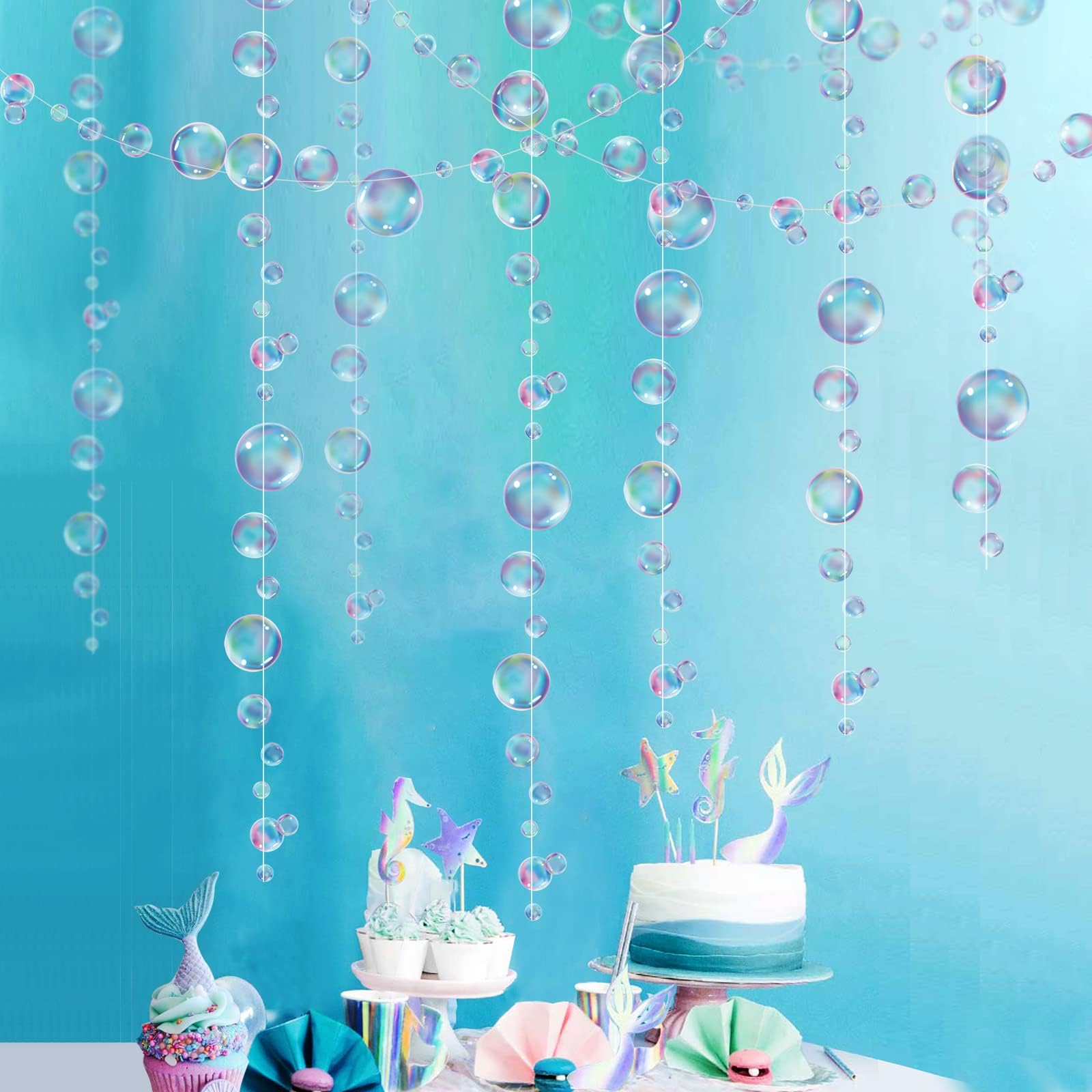 Decor365 Little Mermaid Party Decorations Purple Blue Bubble Garlands Hanging Bubbles Streamer Banner Backdrop Decor Ocean Theme Under The Sea Decor