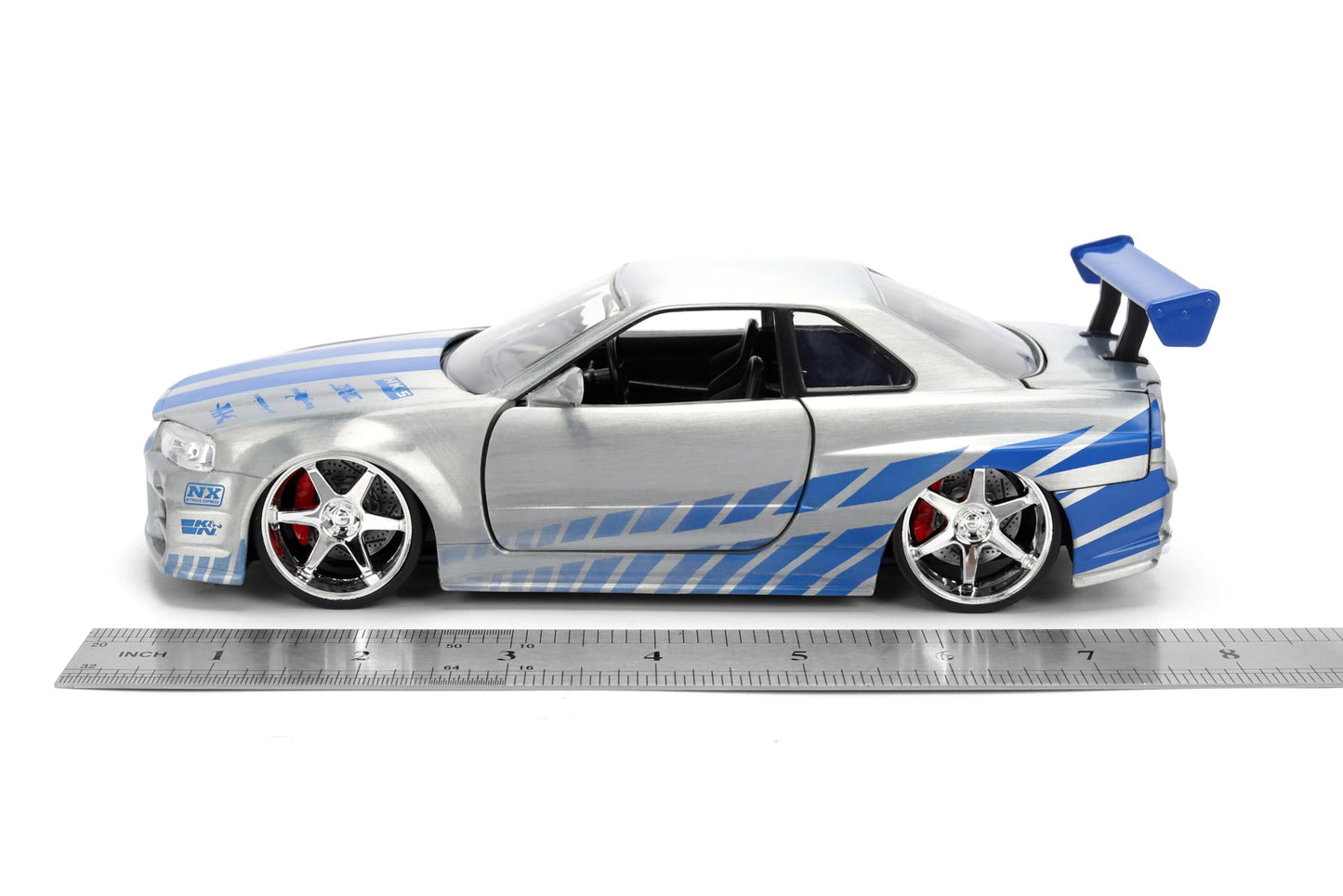 Jada Toys Fast & Furious 1:24 Scale Anniversary Edition 2002 Nissan Skyline GT-R (BNR34) Die-Cast Car with Brush Metal Finish - Collector Hobby