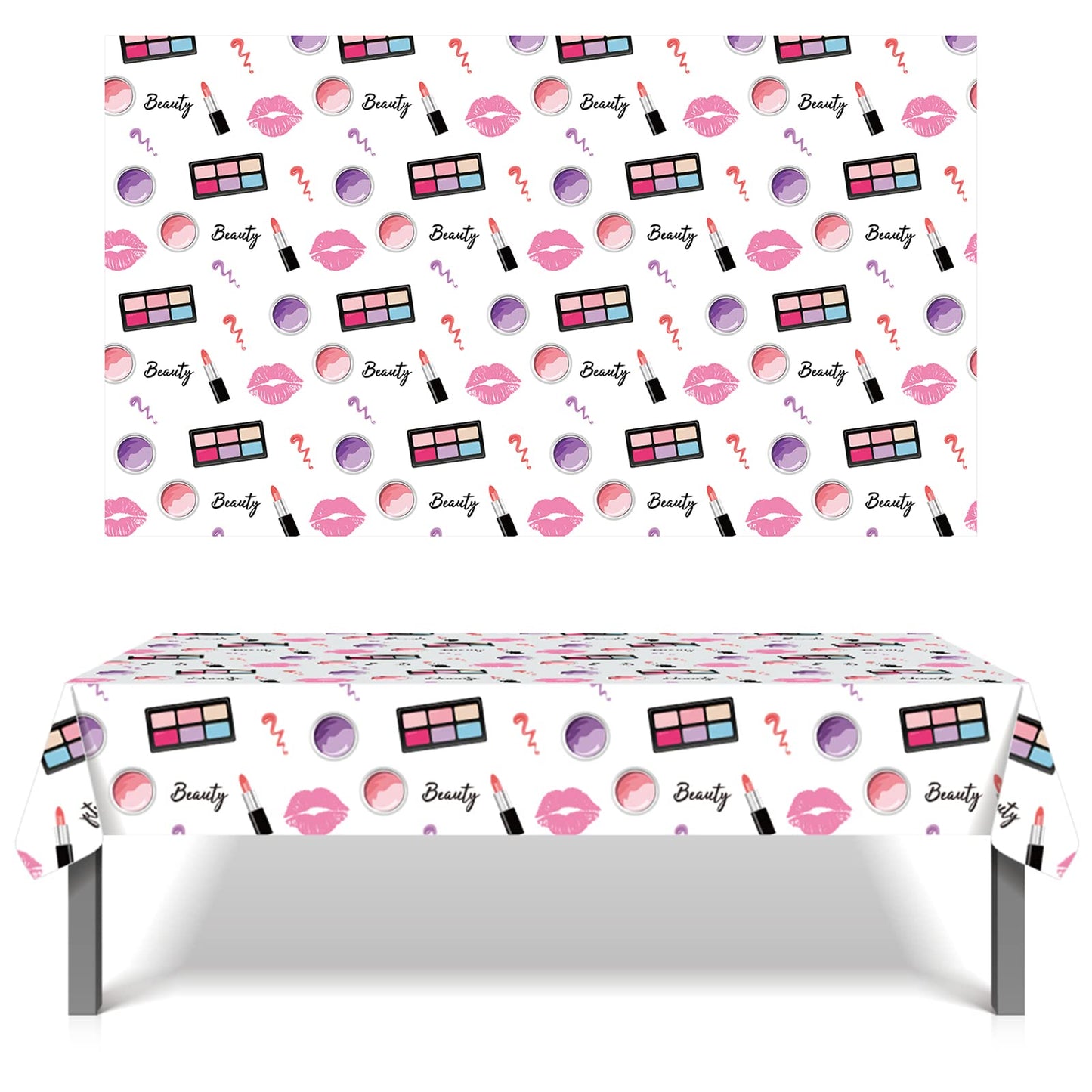 MIKIMIQI 1 Pack SPA Makeup Party Decorations Spa Table Decorations Pink Cosmetic Themed Table Cover Birthday Party Table Runner Makeup Tablecloth