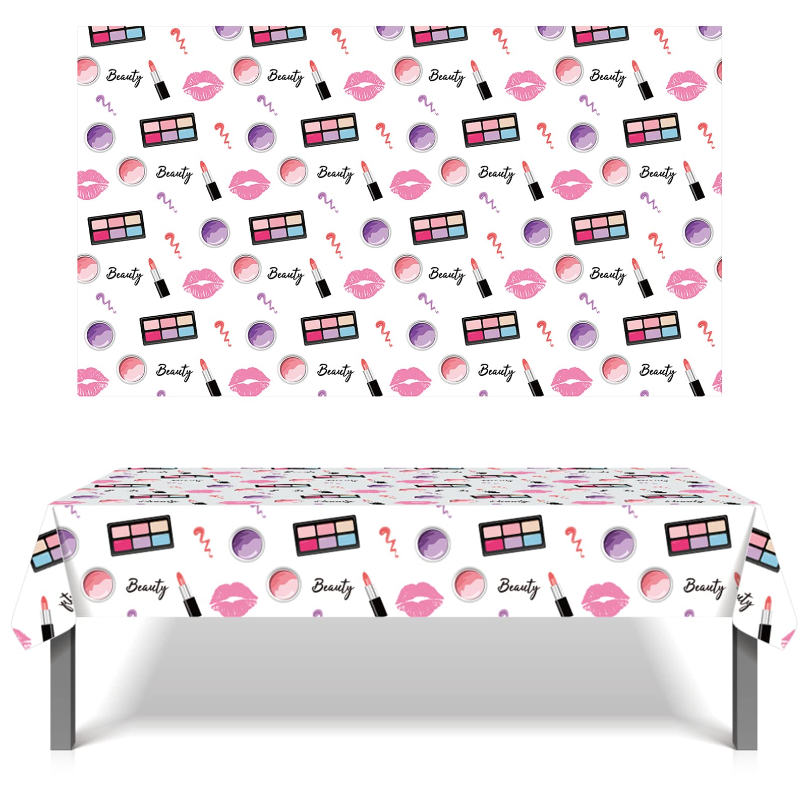 MIKIMIQI 1 Pack SPA Makeup Party Decorations Spa Table Decorations Pink Cosmetic Themed Table Cover Birthday Party Table Runner Makeup Tablecloth