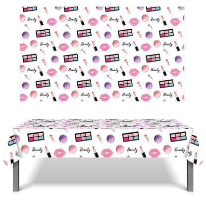 MIKIMIQI 1 Pack SPA Makeup Party Decorations Spa Table Decorations Pink Cosmetic Themed Table Cover Birthday Party Table Runner Makeup Tablecloth
