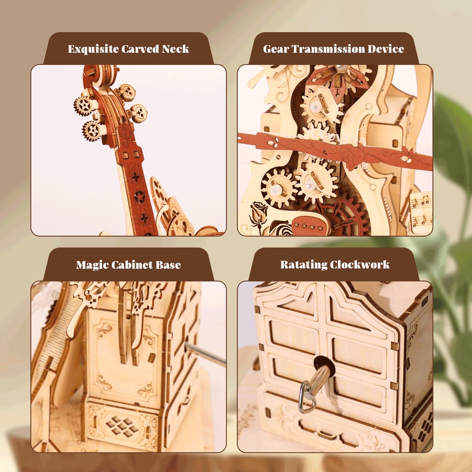 3D Wooden Puzzles for Adults, Wooden Music Box Kits-Cello Wood Model Kits for Adults to Build, Gift for Men Women Hobby for Adults (Music Cello)