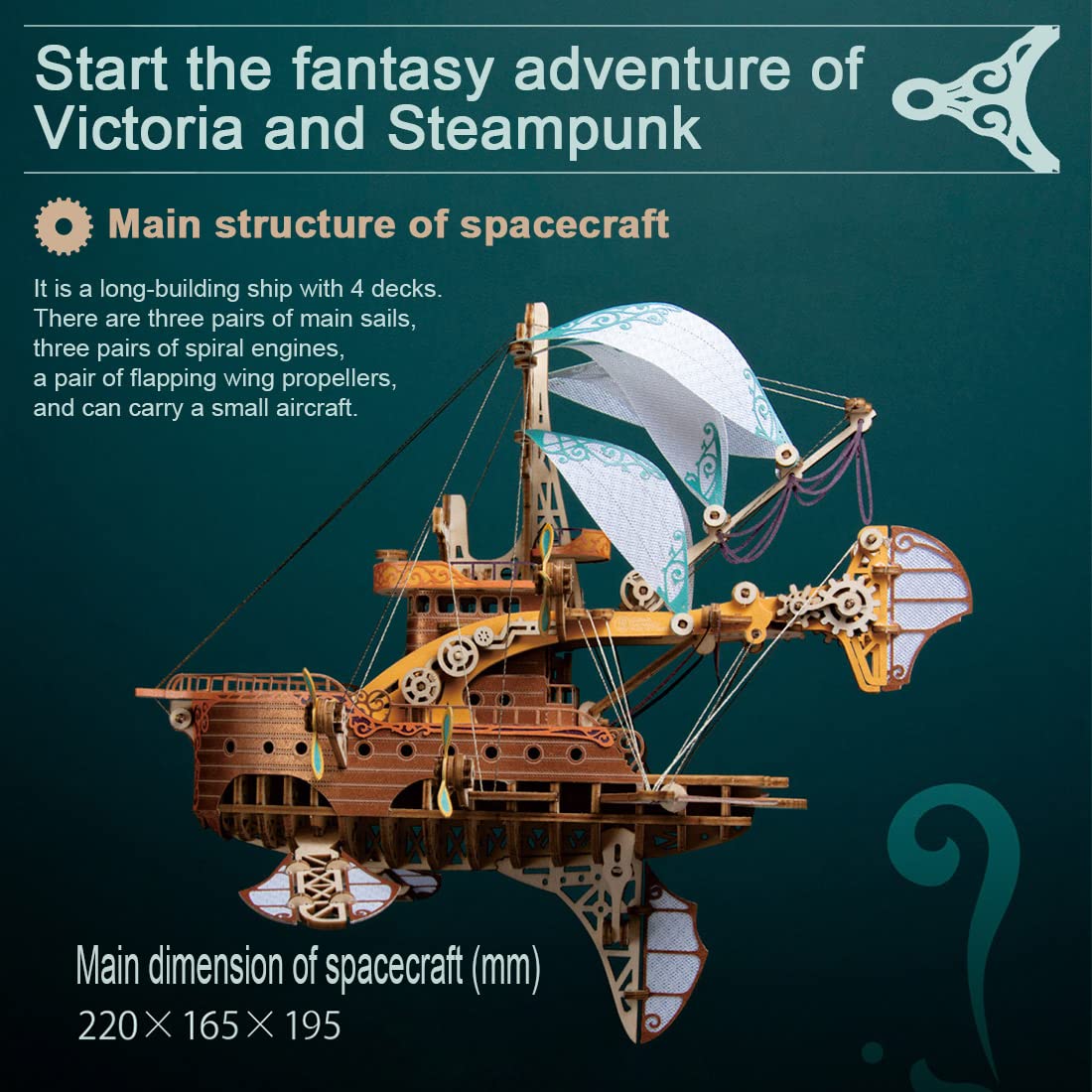Keetopteep 3D Wooden Puzzles for Adults, DIY Fantasy Spaceship Wooden Puzzle Model Building Kits, 420pcs 3D Puzzles Model Educational Brain Teaser DIY