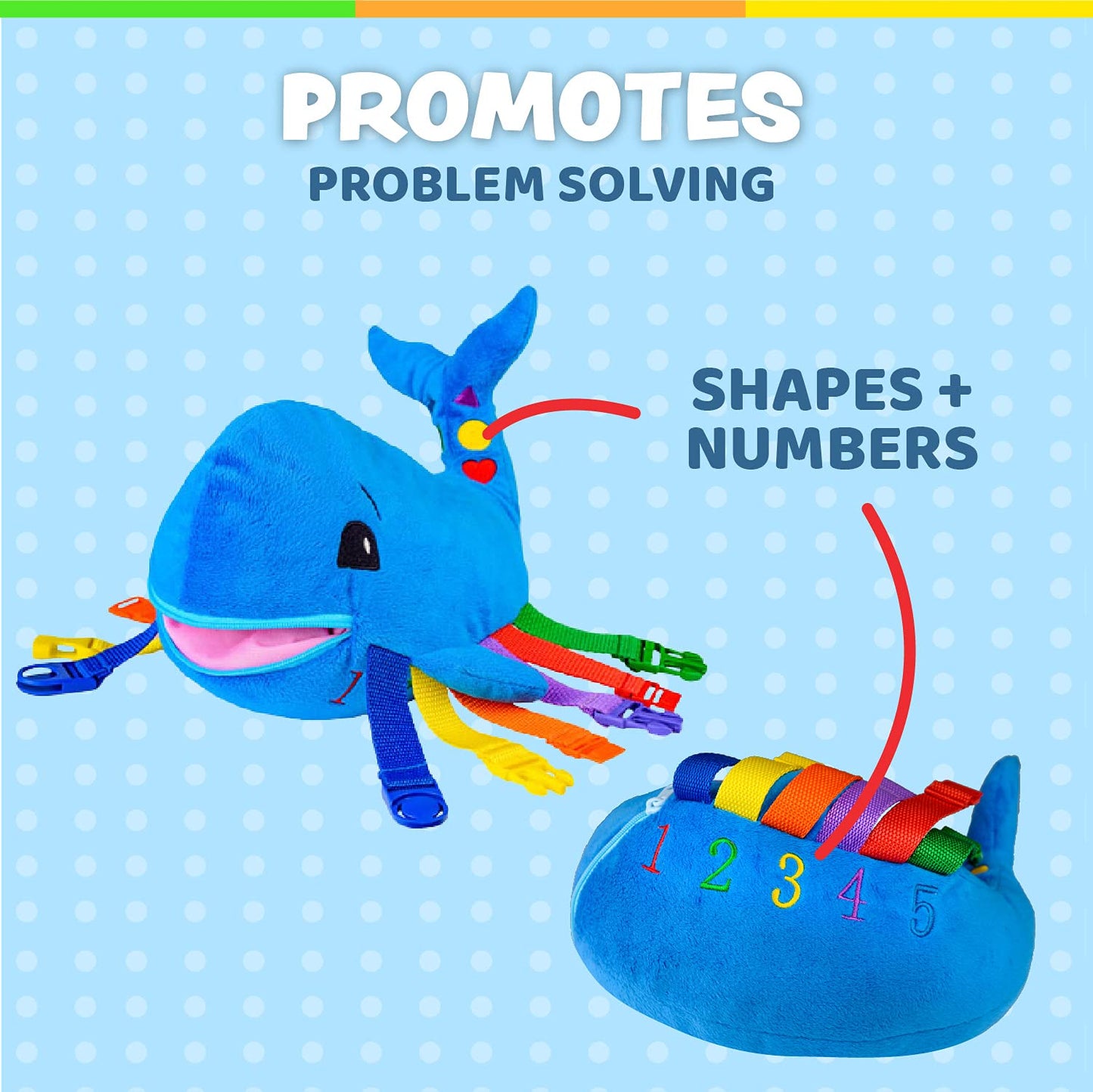 Buckle Toys - Blu Whale - Develop Motor Skills and Problem Solving - Counting and Color Recognition - Easy Travel Toy - Learning Material - Pre K