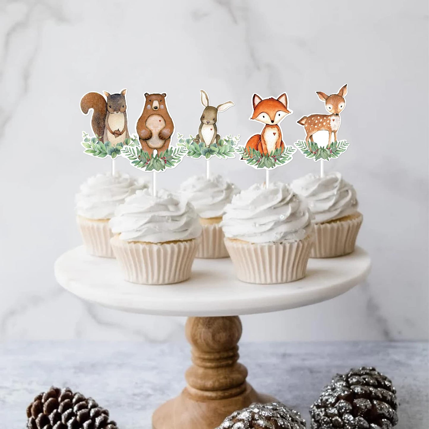 TTDQ 48pcs Woodland Cupcake Topper Animal Cupcake Toppers, Woodland Theme Baby Shower Decorations Woodland Creatures Baby Shower