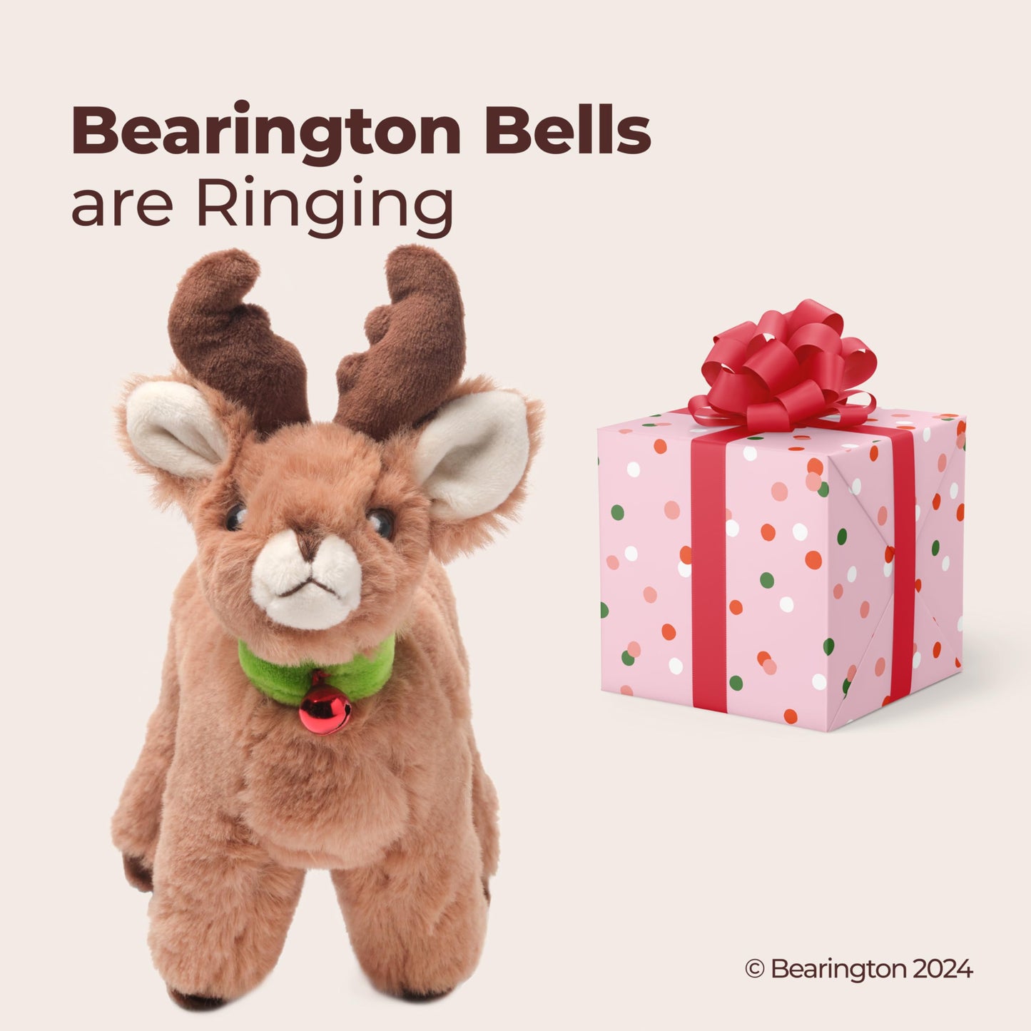 Bearington Jolly Reindeer Stuffed Animal, 6 Inch Christmas Plush Gifts for Kids