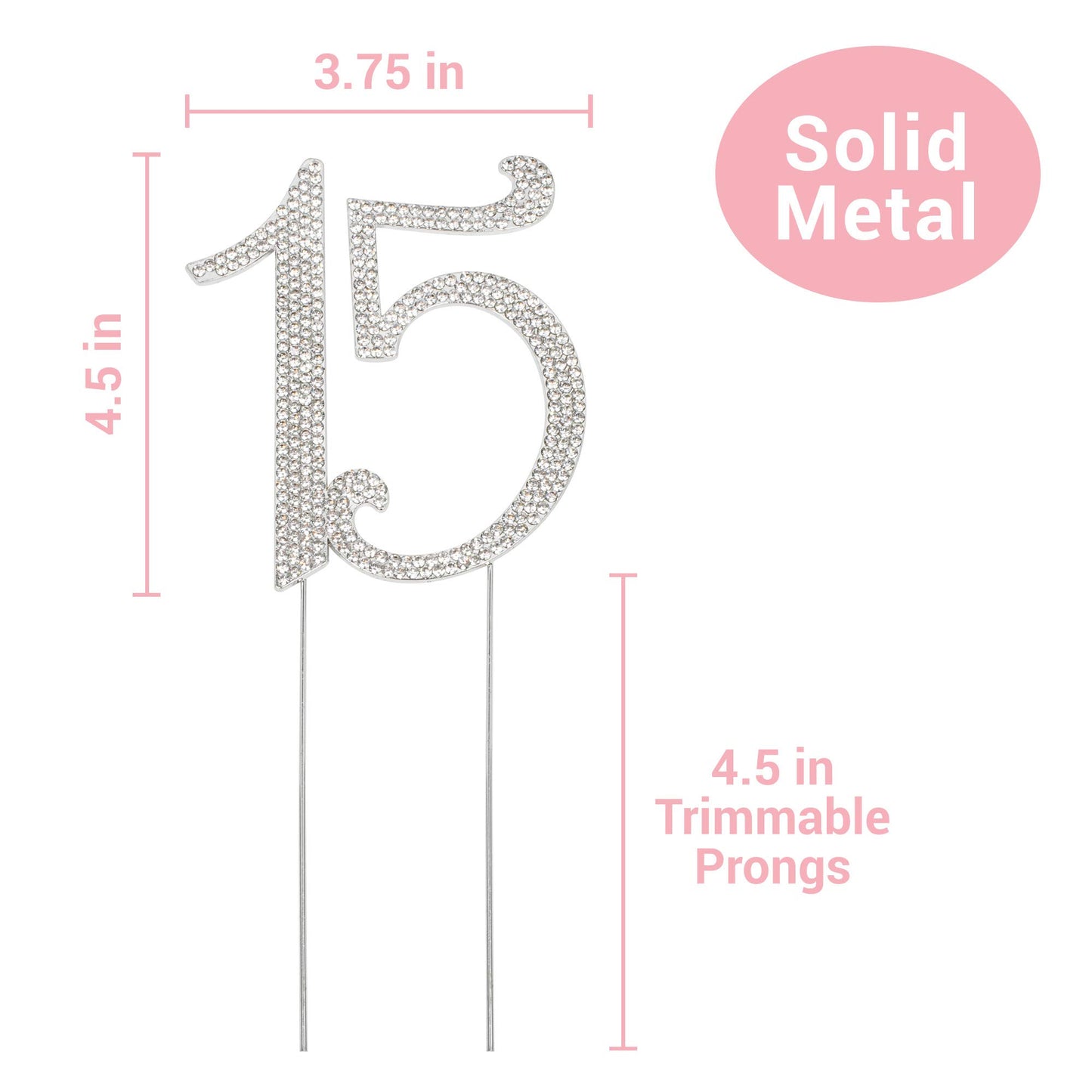15 Cake Topper - Silver Rhinestone - 15th Birthday or Anniversary