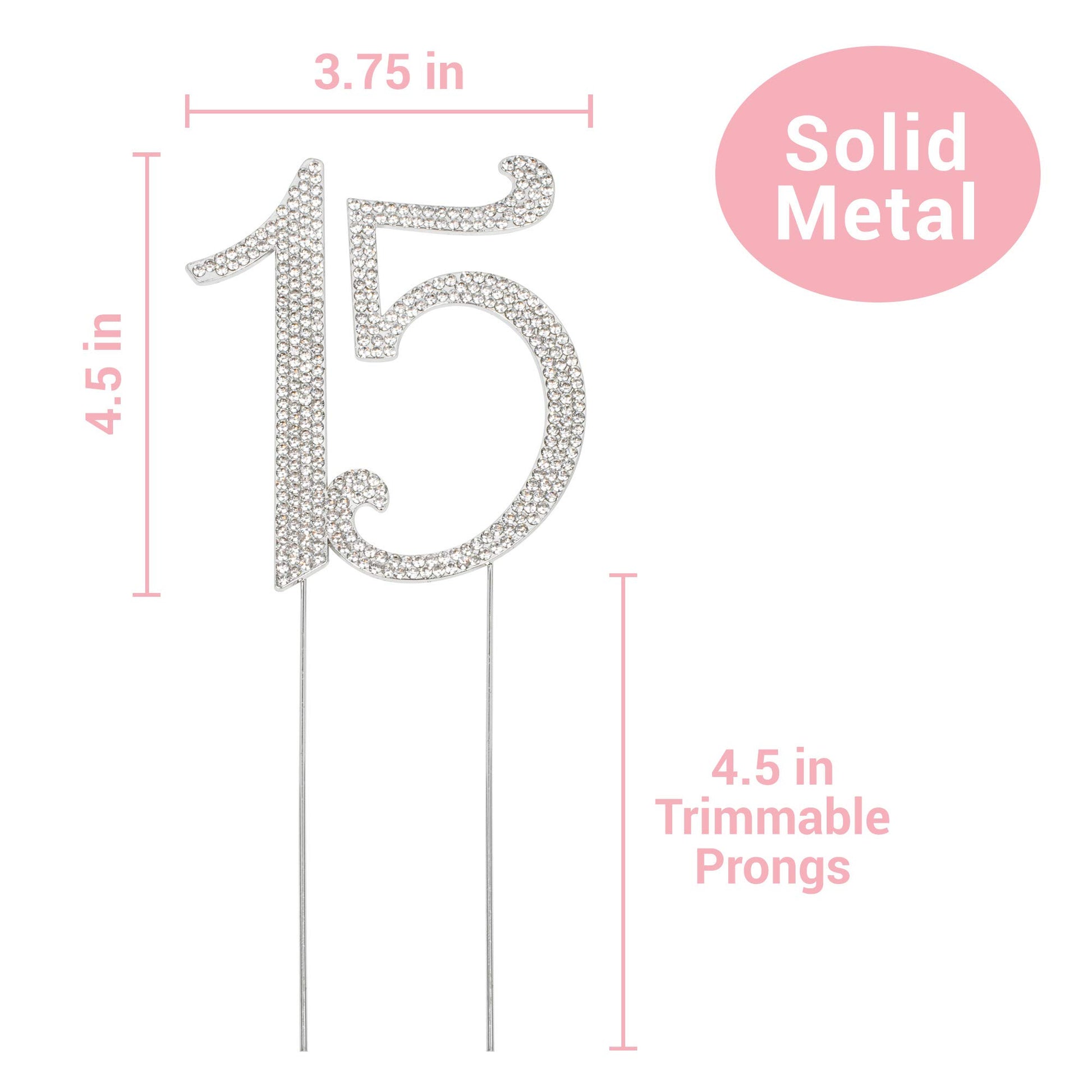 15 Cake Topper - Silver Rhinestone - 15th Birthday or Anniversary