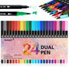Aen Art Dual Brush Markers for Adult Coloring Books, 24 Colored Fine Point Marker Pen for Note taking Planner Hand Lettering Calligraphy Drawing