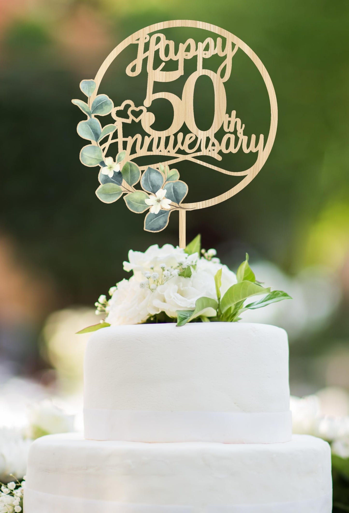 Happy 50th Anniversary Cake Toppers - 50th Anniversary Party Decorations, 50 Wedding Party, Company Decor, Wooden Decorations
