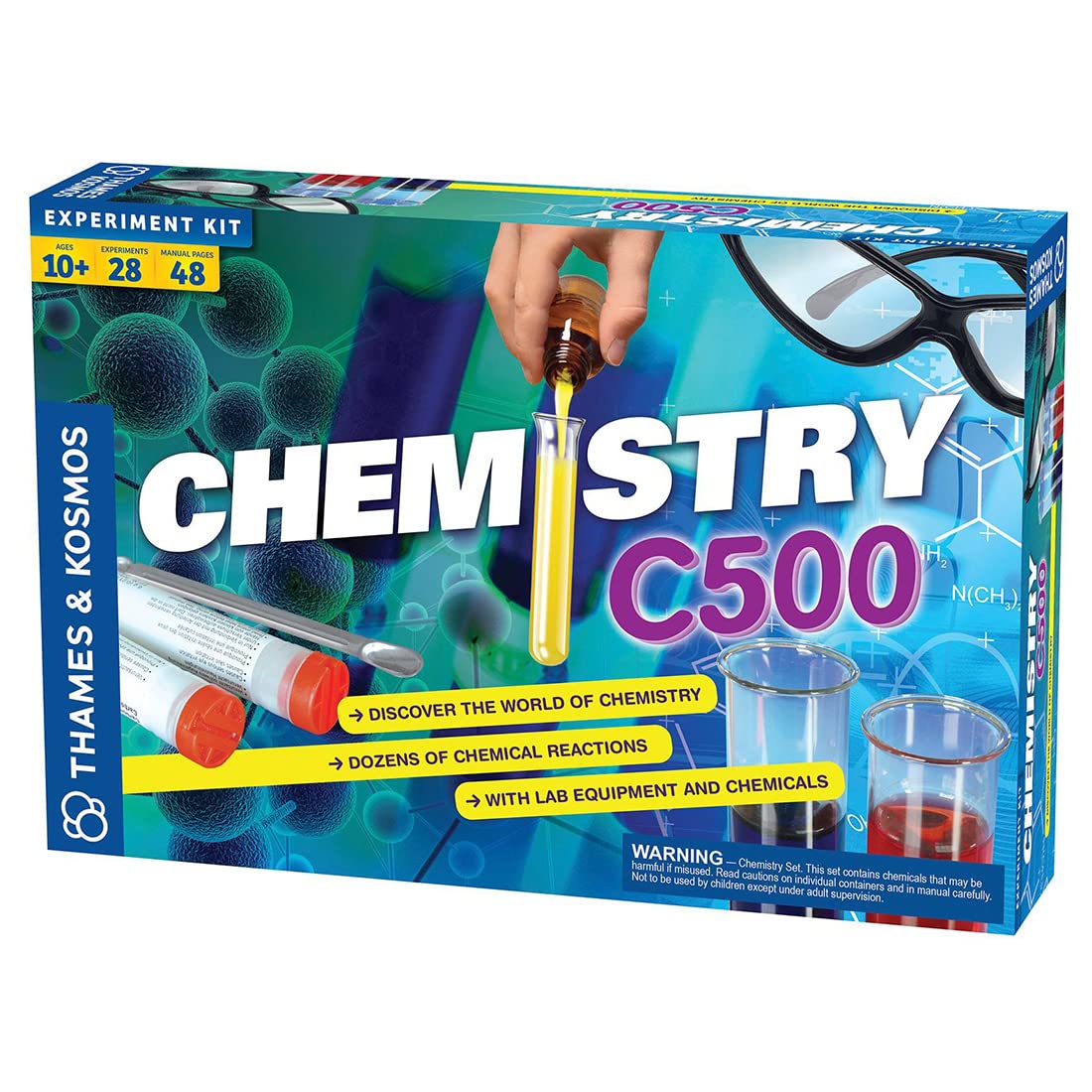 Thames & Kosmos Chemistry Chem C500 Science Kit with 28 Guided Experiments 48 Page Science Guide Parents’ Choice Silver Award Winner, 13.1" L x 2.6" W