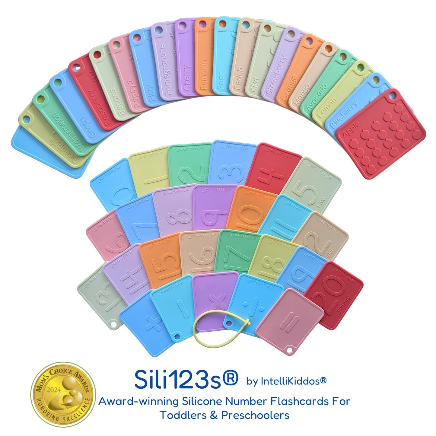 INTELLIKIDDOS Sili123s Number Flash Cards, Non-Toxic Silicone Number Flash Cards for Toddlers 1-3, Montessori Sensory Fruits Counters Math