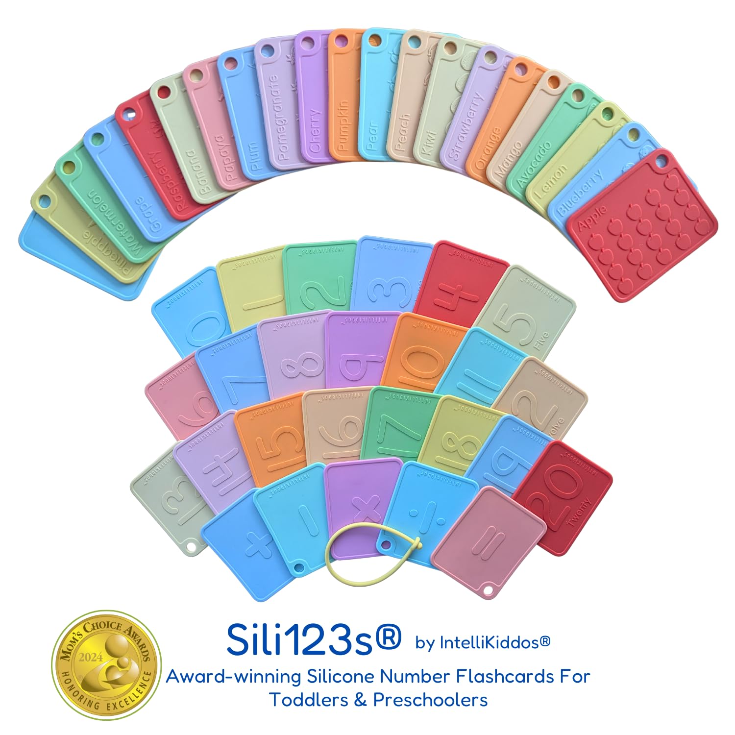INTELLIKIDDOS Sili123s Number Flash Cards, Non-Toxic Silicone Number Flash Cards for Toddlers 1-3, Montessori Sensory Fruits Counters Math