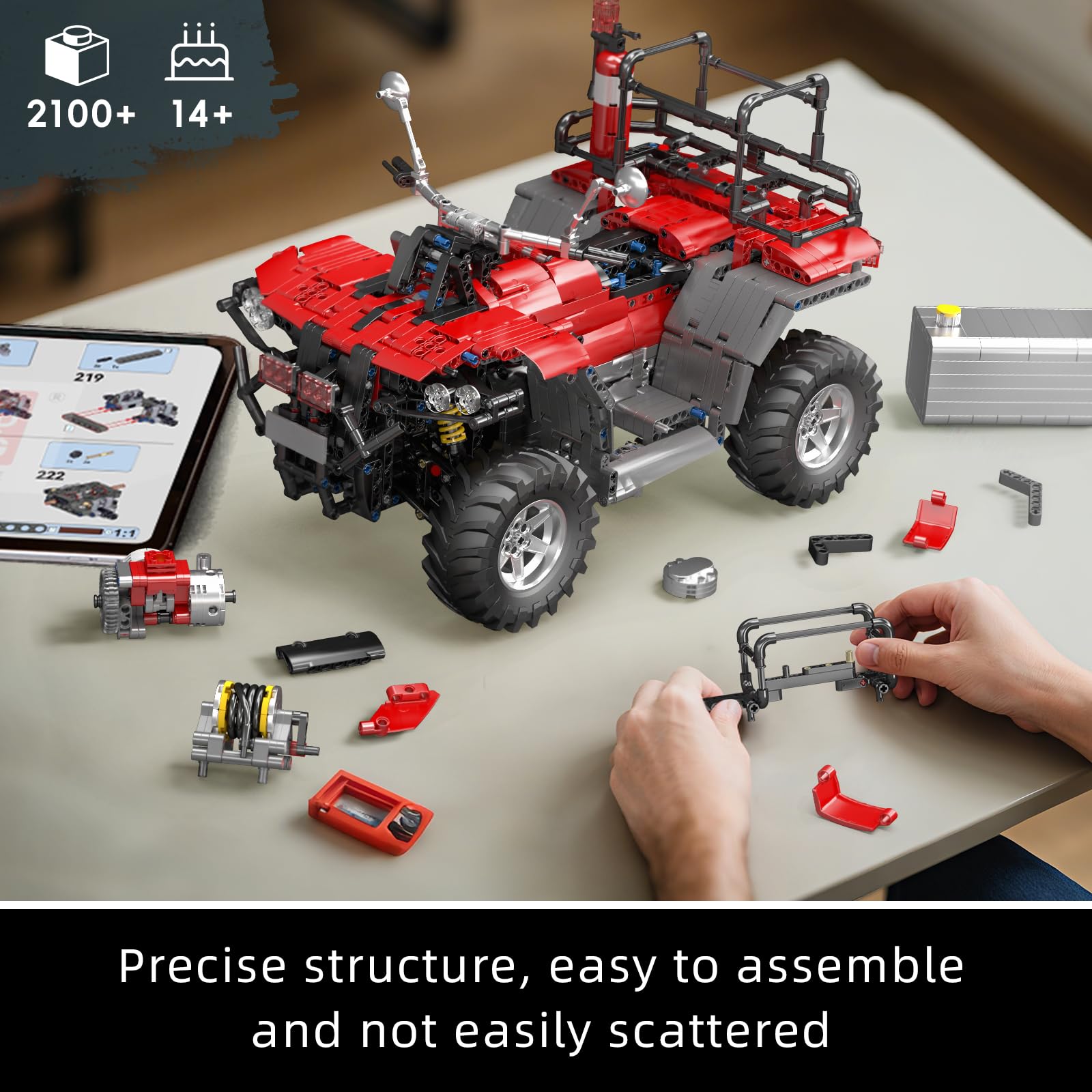 Mould King Fire Truck ATV Building Set, 2100+ Pcs RC/APP Control All-Terrain Vehicle Building Blocks Kits That Run with Equipment Model, Collectible