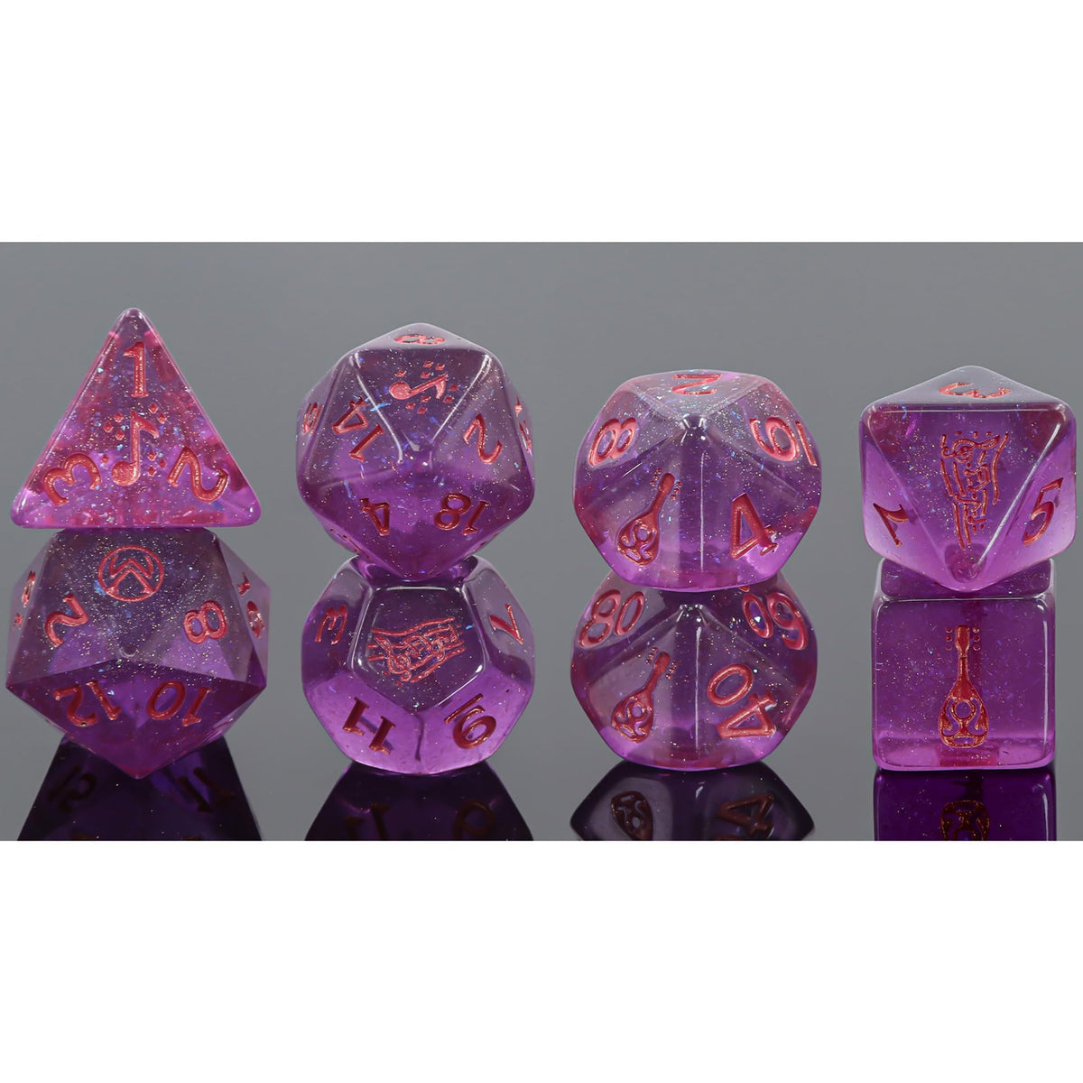 Critical Role: Vox Machina: Adventure Dice - Scanlan Shorthalt - 8pc RPG Set, Purple & Red, Character Symbols, Collectible Roleplaying Game Accessory