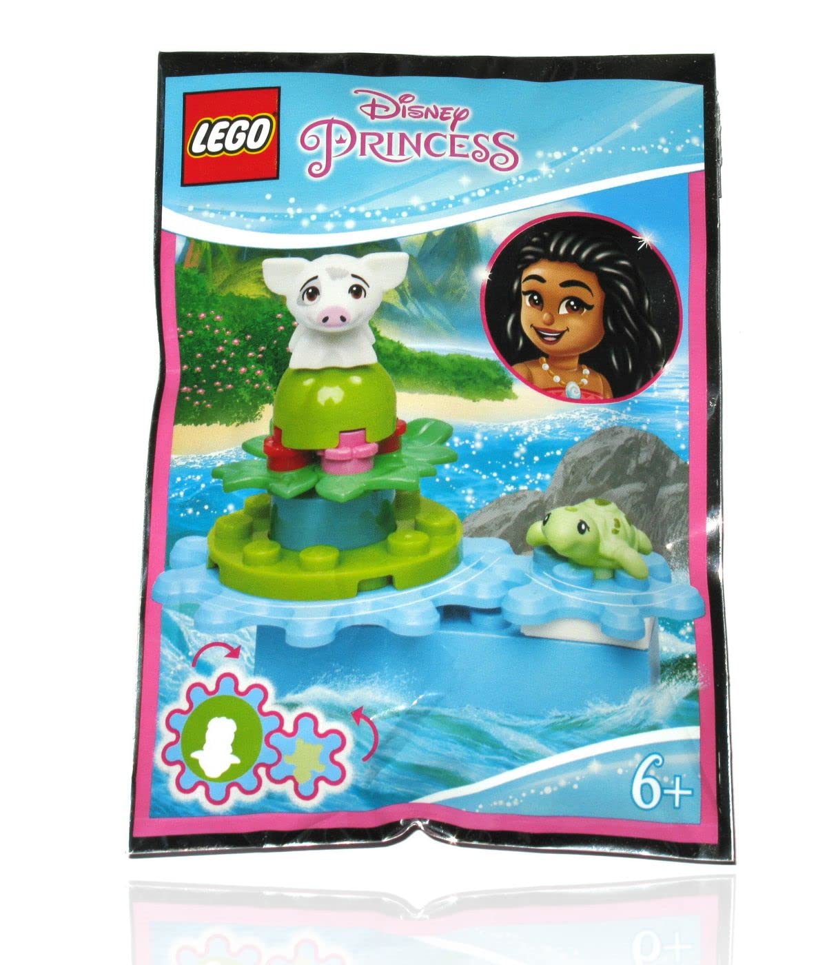 LEGO Disney Princess Moana Minifigure - Dancing Pua The Pig and Baby Turtle on Spinning Flower Bed Foil Pack