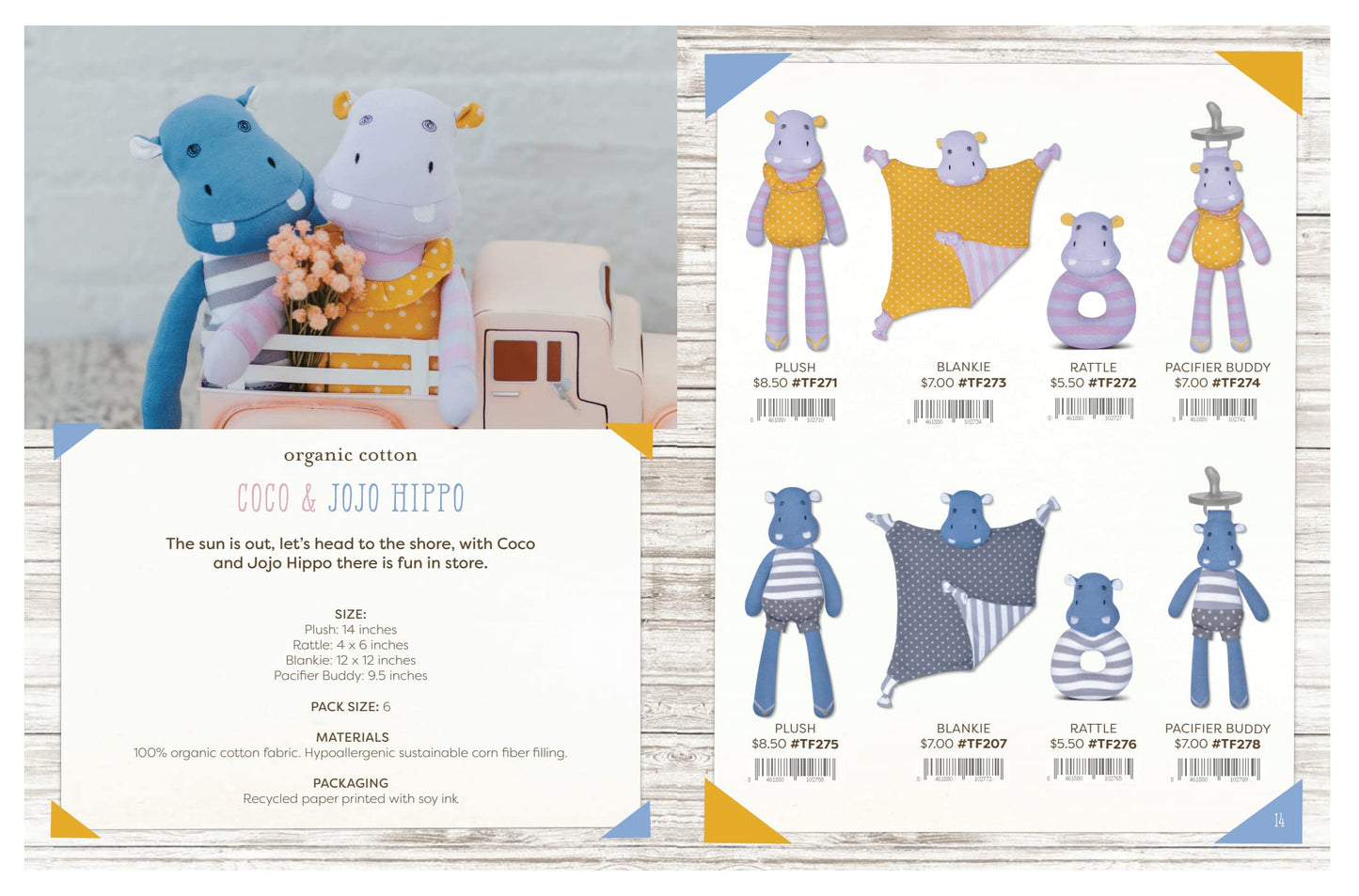 Organic Farm Buddies Blankie JoJo Hippo Blue