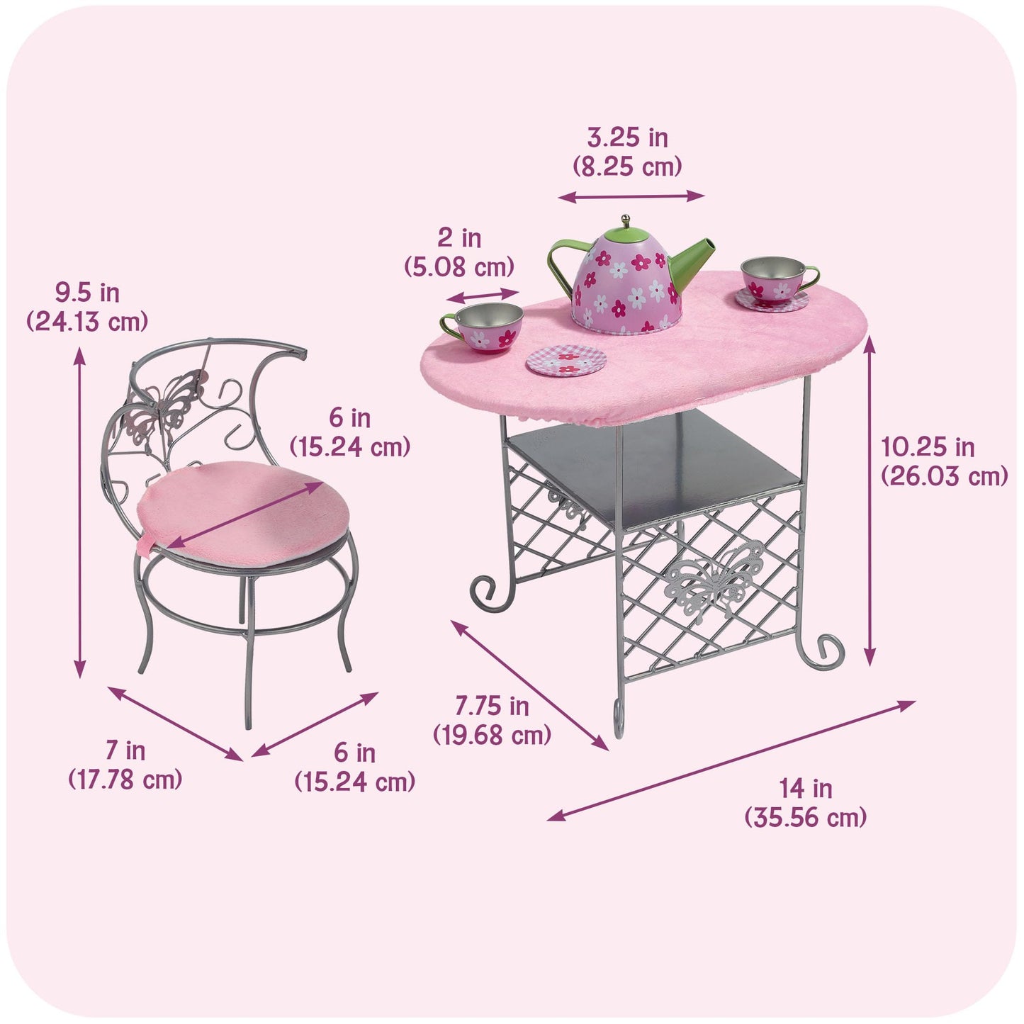 Badger Basket Elegant Tea Time Metal Doll Table and Chair Set with Accessories for 18 to 20-Inch Dolls - Perfect for Playtime Tea Parties