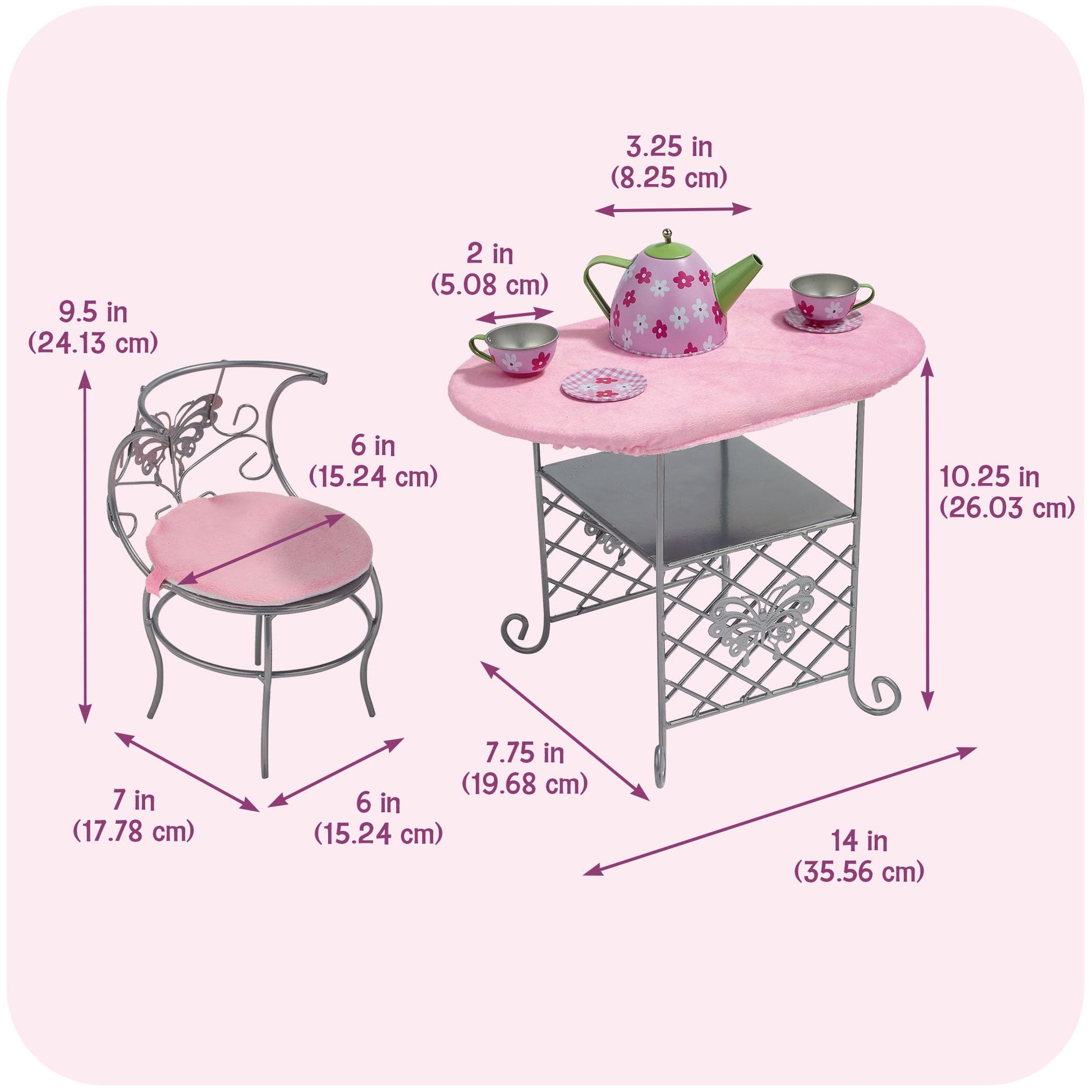 Badger Basket Elegant Tea Time Metal Doll Table and Chair Set with Accessories for 18 to 20-Inch Dolls - Perfect for Playtime Tea Parties