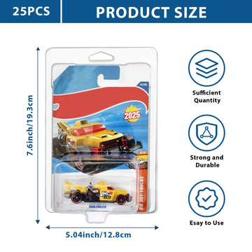 25-Pack Protector case for Hot Wheels -Clamshell Plastic Display Cases for 1:64 Scale Models, Crystal Clear UV-Resistant, Dust-Proof &