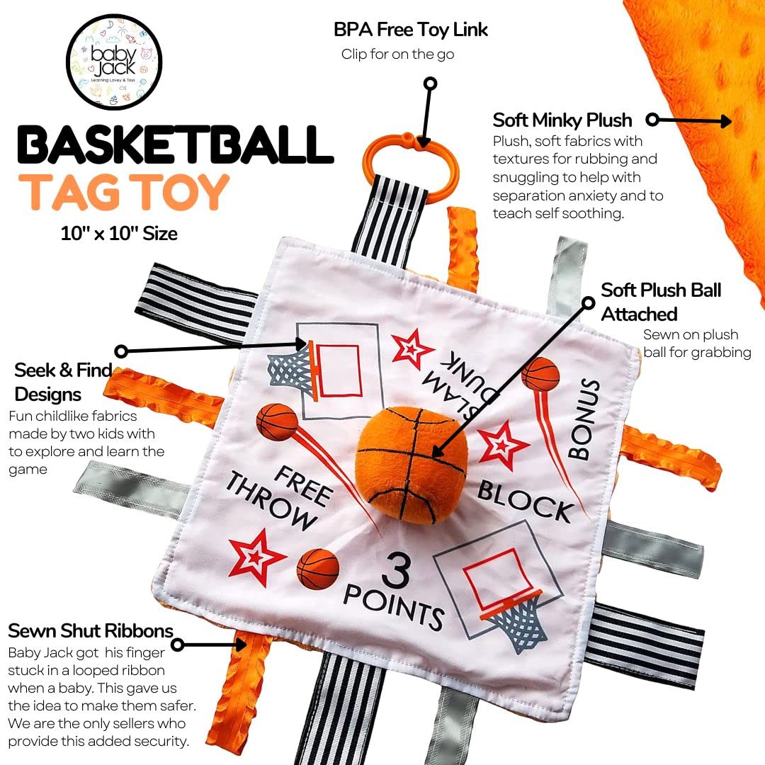 The Learning Lovey New York Knicks Baby Tag Toy - NBA Basketball - Baby Sensory Crinkle Toys - Soft & Safe - Ideal Baby Stroller Toy - BPA Free