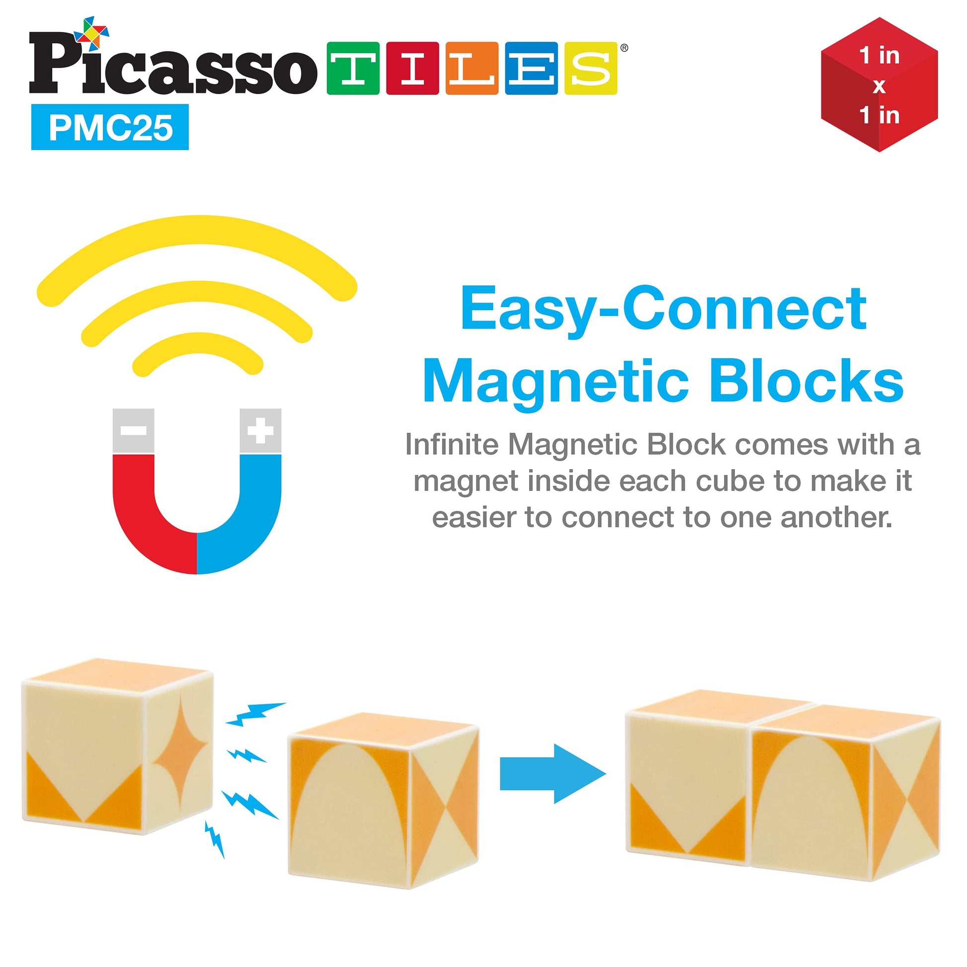 PicassoTiles 25 Piece Magnetic Puzzle Game Magic Cube Puzzles Brain Teaser Set Kids Toy Magnet Pattern Block Matching Toys with Free Ideabook 150+
