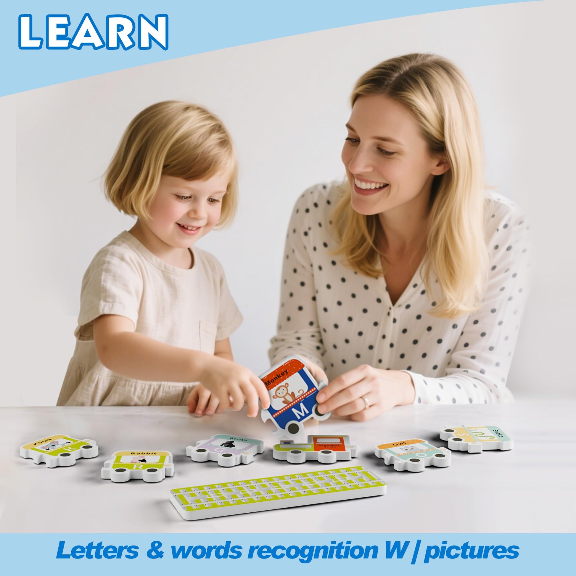 iPlay, iLearn Bath Toy Organizer W/Foam Letters, Toddler Bathtub Toy W/Storage Net, 32 Floating Alphabet Train Puzzle Bathtime Shower Water Play