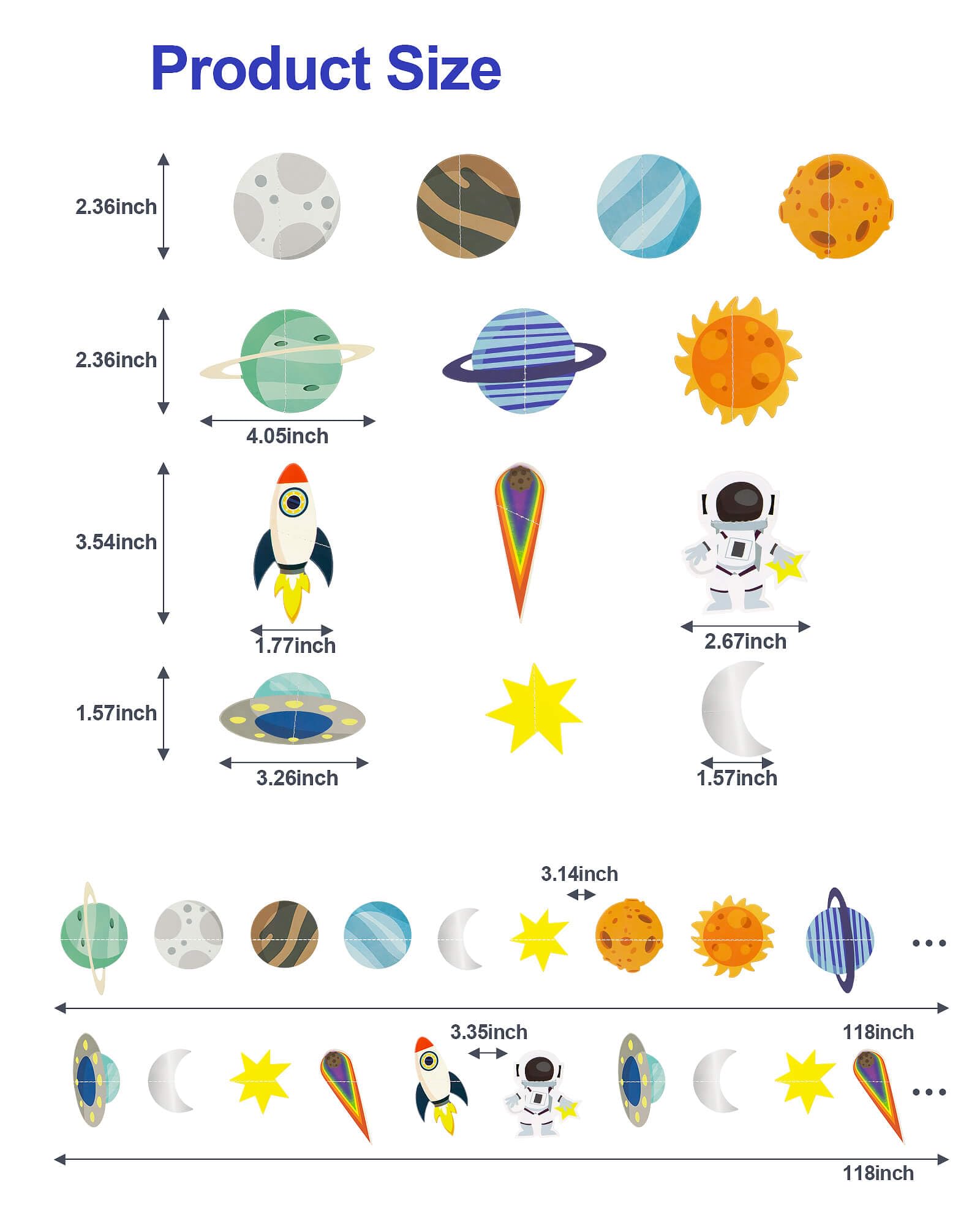 Galaxy Solar System Hanging Garland, Astronauts Rockets Stars Decorations