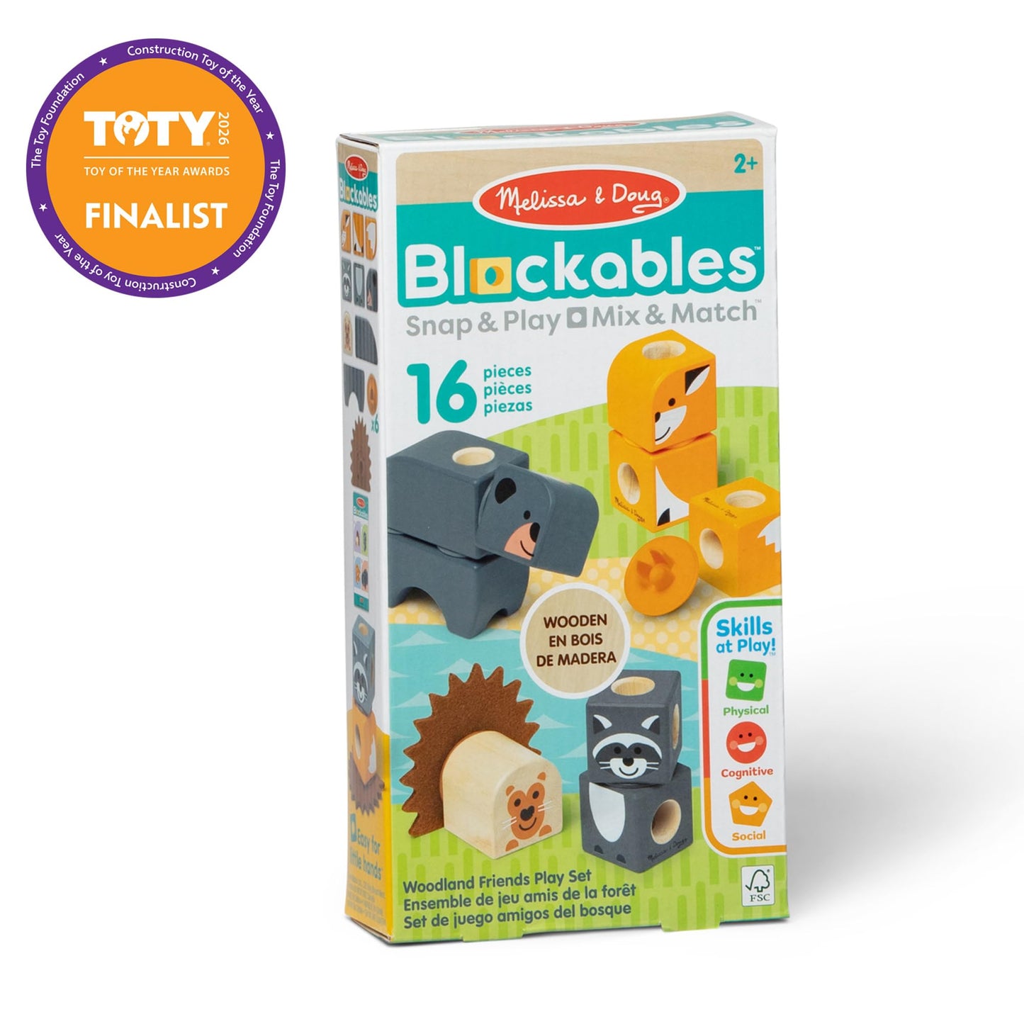 Melissa & Doug Blockables™ Woodland Friends Snap and Play, Mix and Match Connectable Wooden Building Blocks Play Set Toy for Preschool Boys and Girls