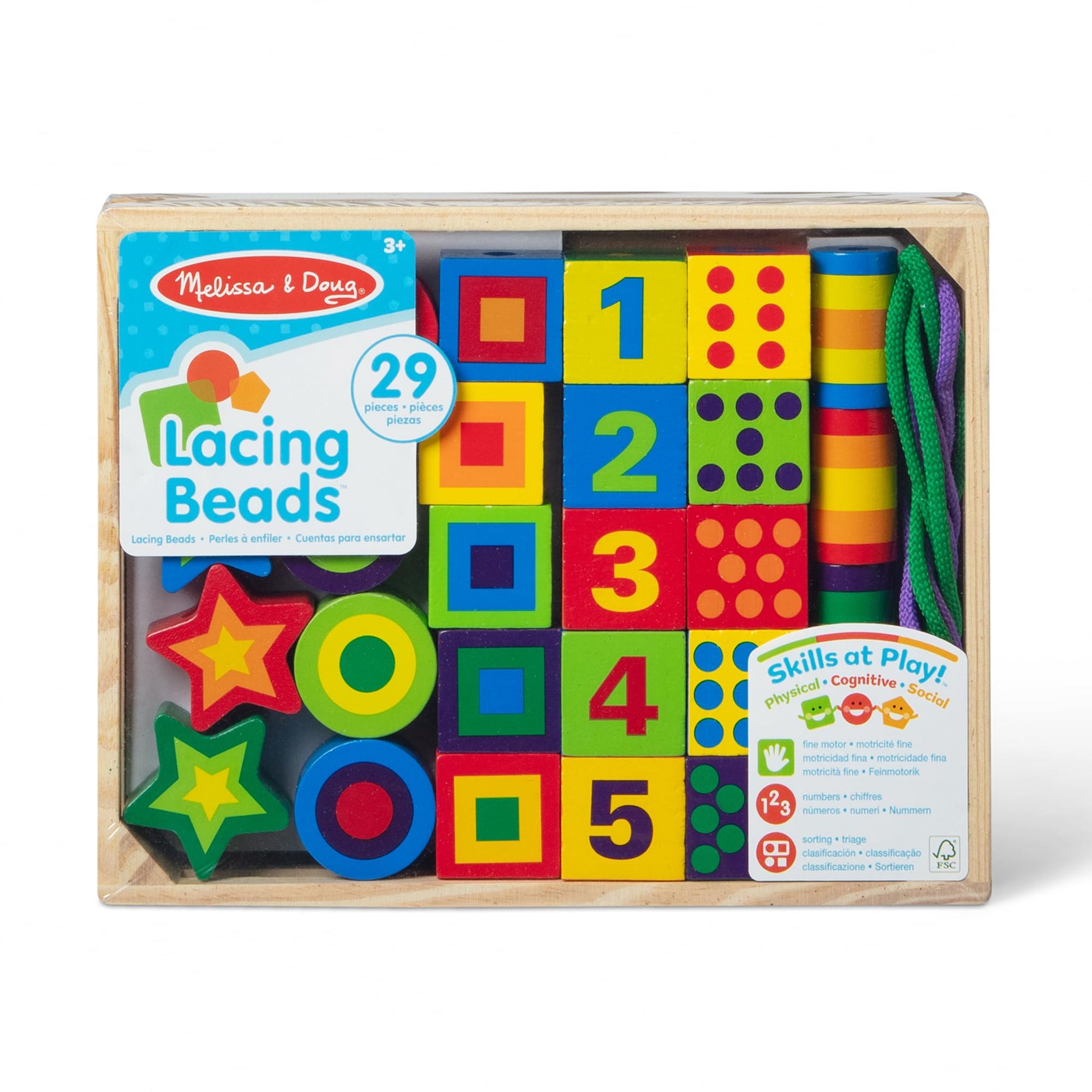 Melissa & Doug Deluxe Wooden Lacing Beads - Educational Activity with 27 Beads and 2 Laces