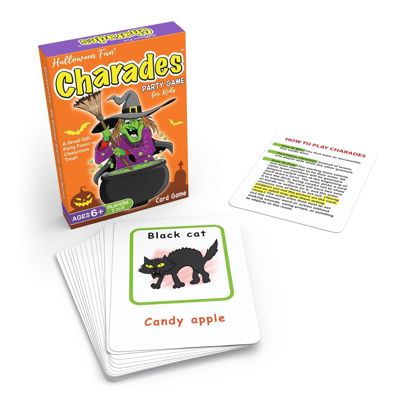 Arizona GameCo Halloween Fun Charades, a Family Party Game for Kids Ages 6 and Up - No Reading Required to Play - Ideal for Spooky Classroom Fun