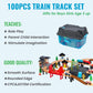 WoodenEdu 100Pcs Wooden Train Set for 3 Year Old Boys, Double-Side Train Set Tracks with Bridge Train Station & Storage Box, Fits Brio, Thomas