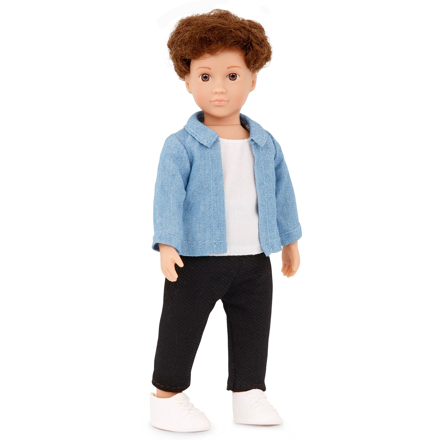Lori - Mini Boy Doll & Toy Living Room Furniture - 6-Inch Boy Doll & Dollhouse Accessories - Sofa, Armchair, Coffee Table, Rug, Plants - Play Set